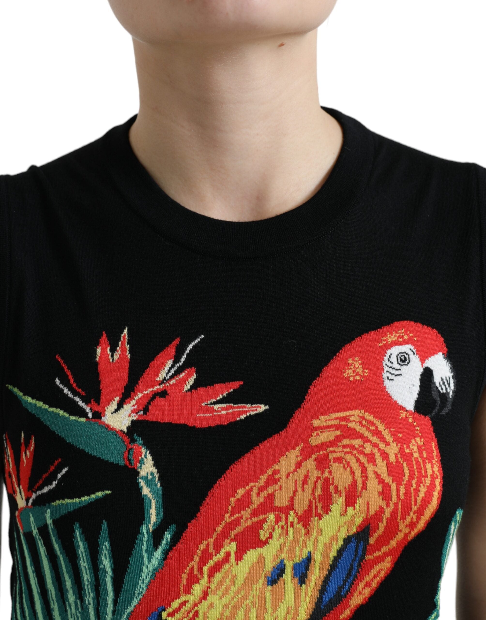 Dolce & Gabbana Black Bird Wool Knit Sleeveless Tank T-shirt Dolce & Gabbana