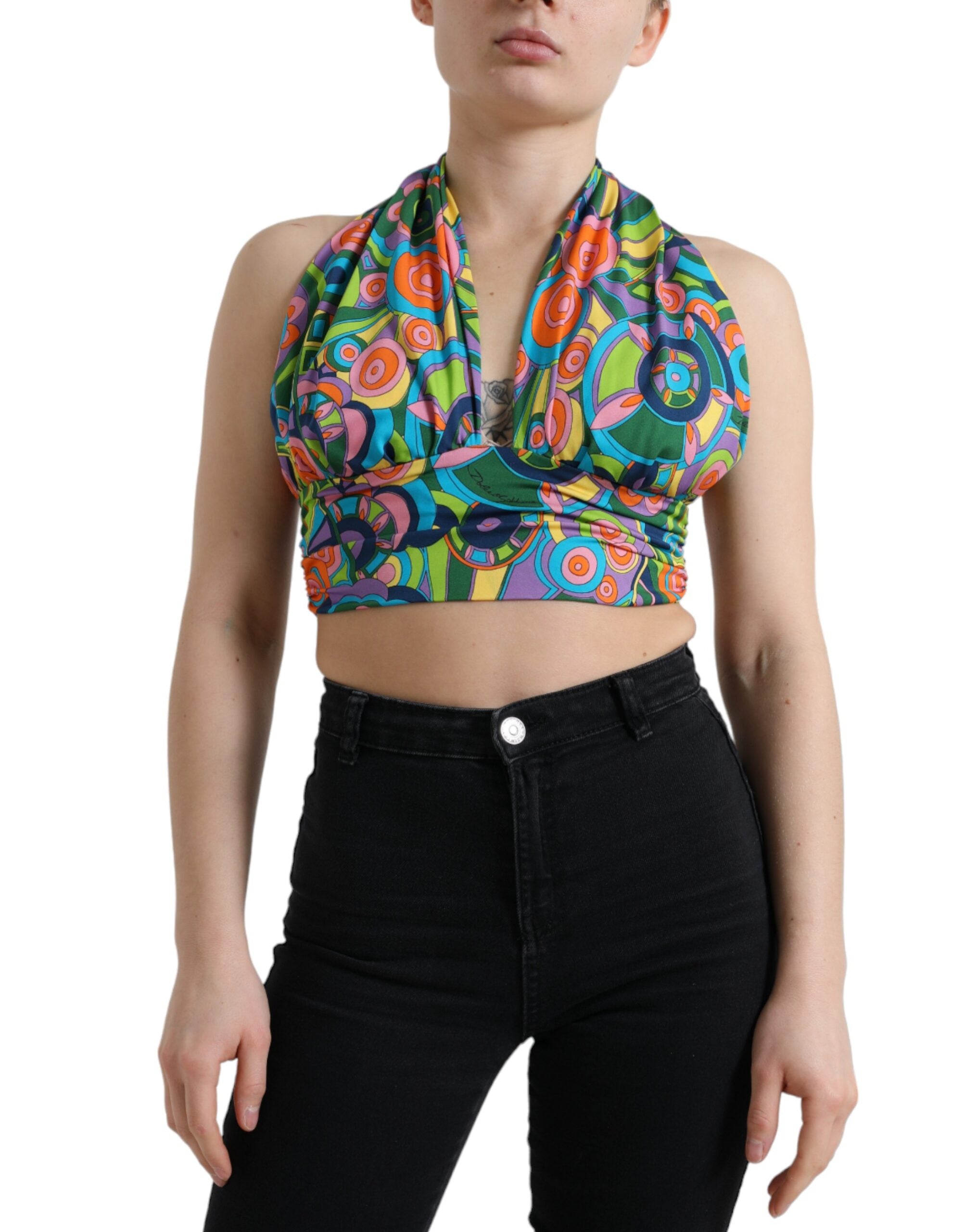 Dolce & Gabbana Multicolor Halter Sleeveless Cropped Tank Top Dolce & Gabbana