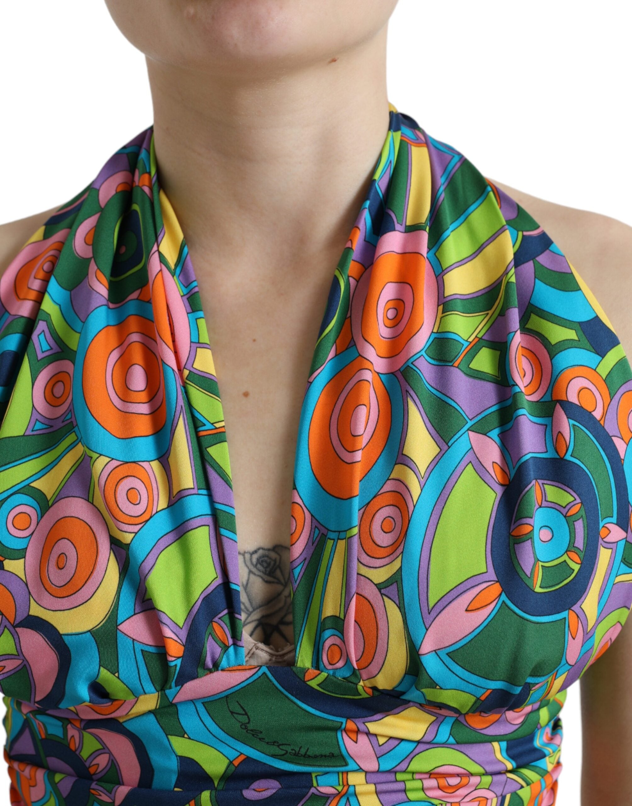 Dolce & Gabbana Multicolor Halter Sleeveless Cropped Tank Top Dolce & Gabbana
