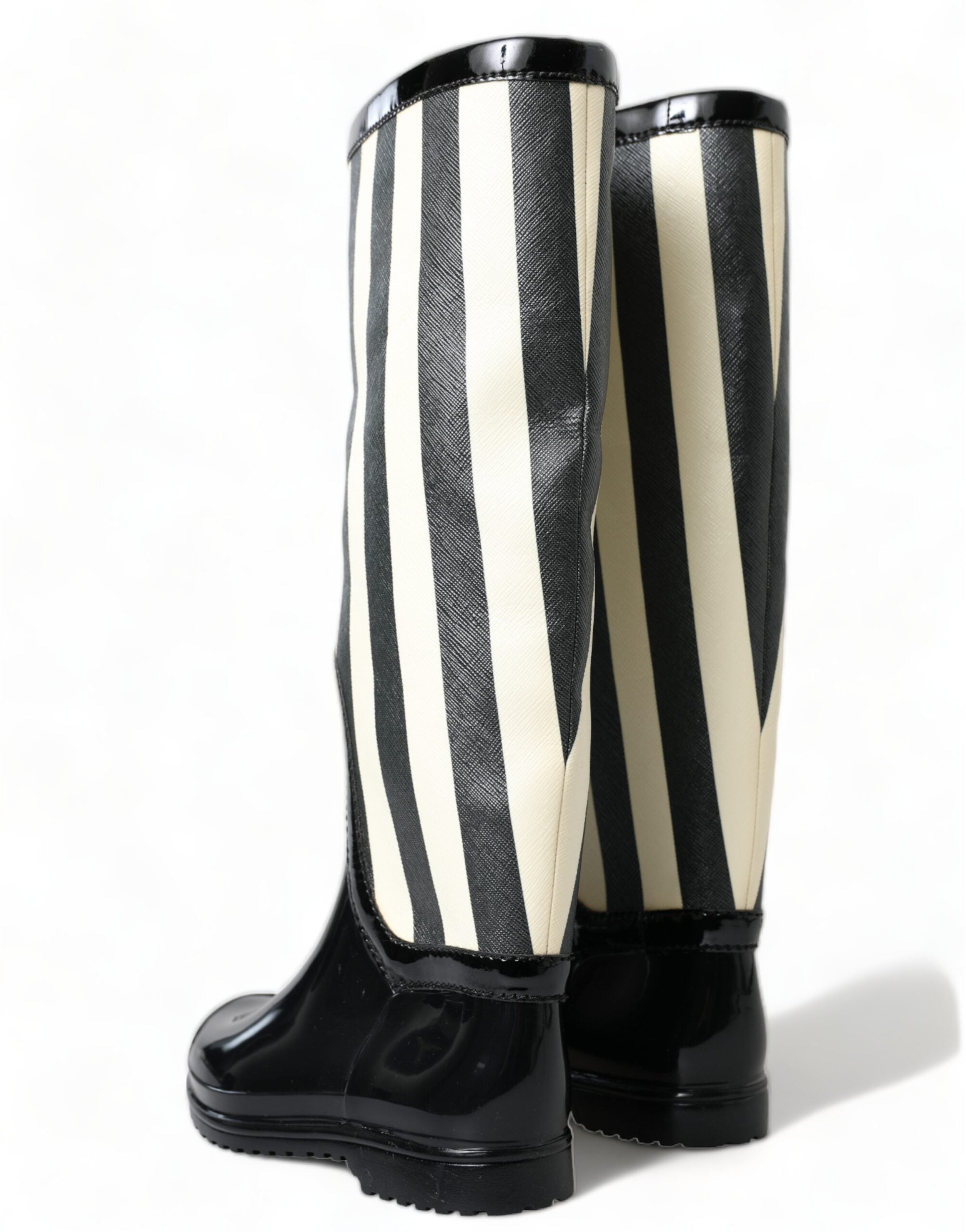 Dolce & Gabbana Black Rubber Knee High Flat Boots Shoes Dolce & Gabbana