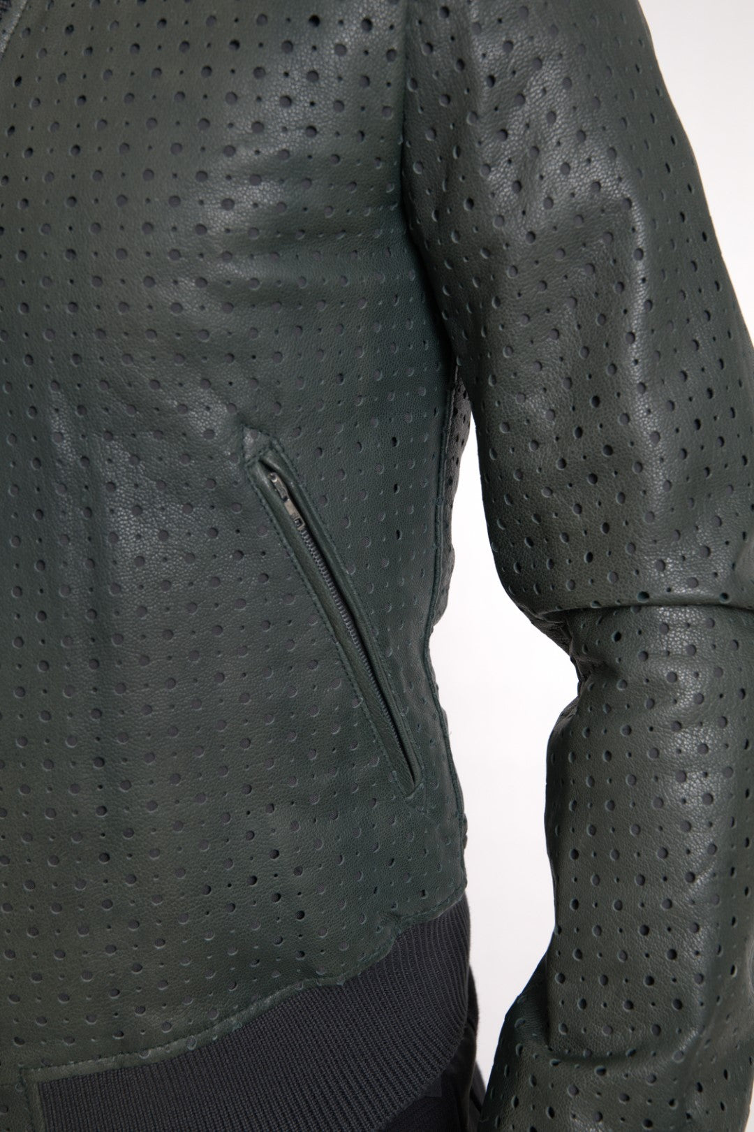 Dolce & Gabbana Green Perforated Leather Bomber Jacket Dolce & Gabbana