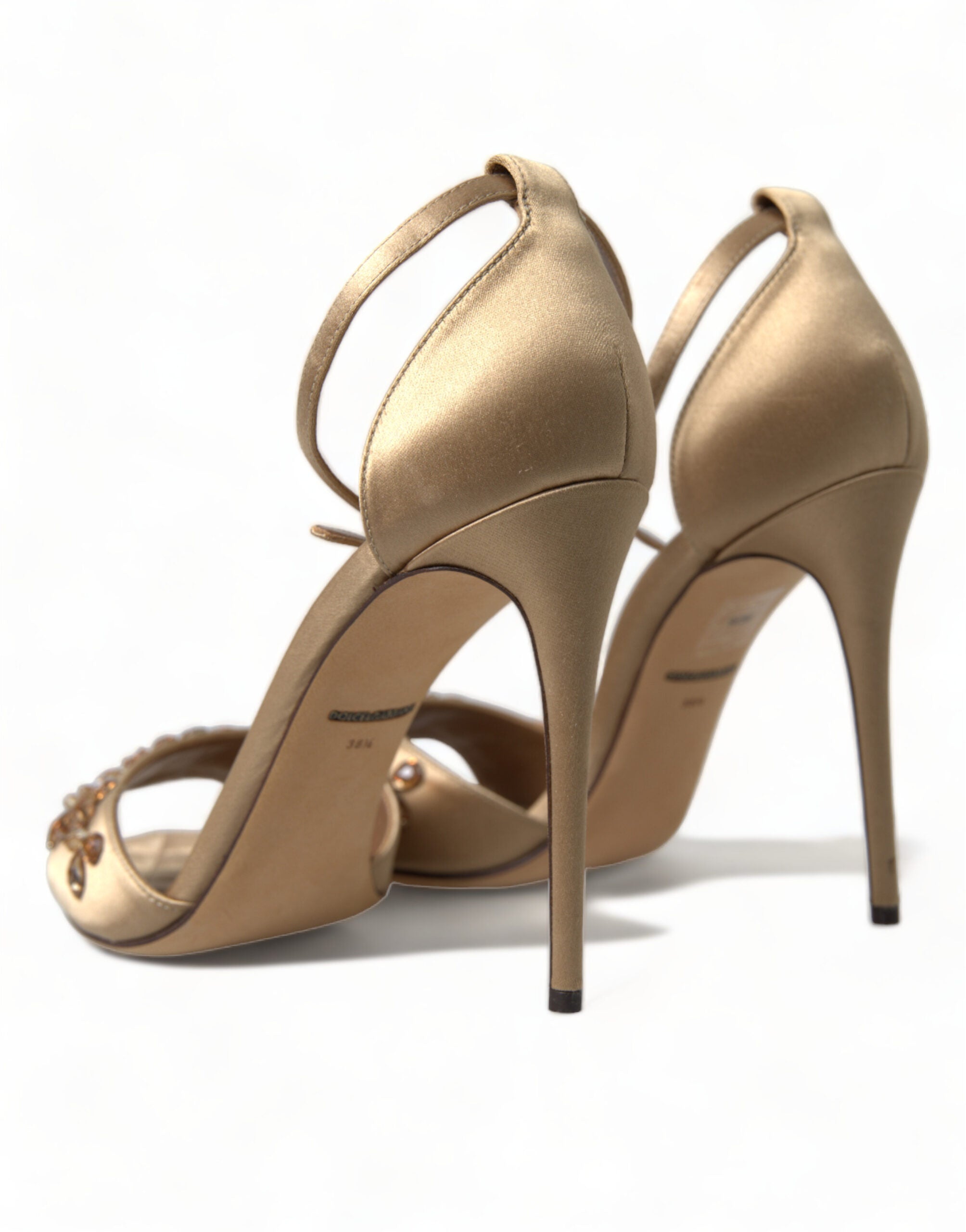 Dolce & Gabbana Gold Satin Ankle Strap Crystal Sandals Shoes Dolce & Gabbana