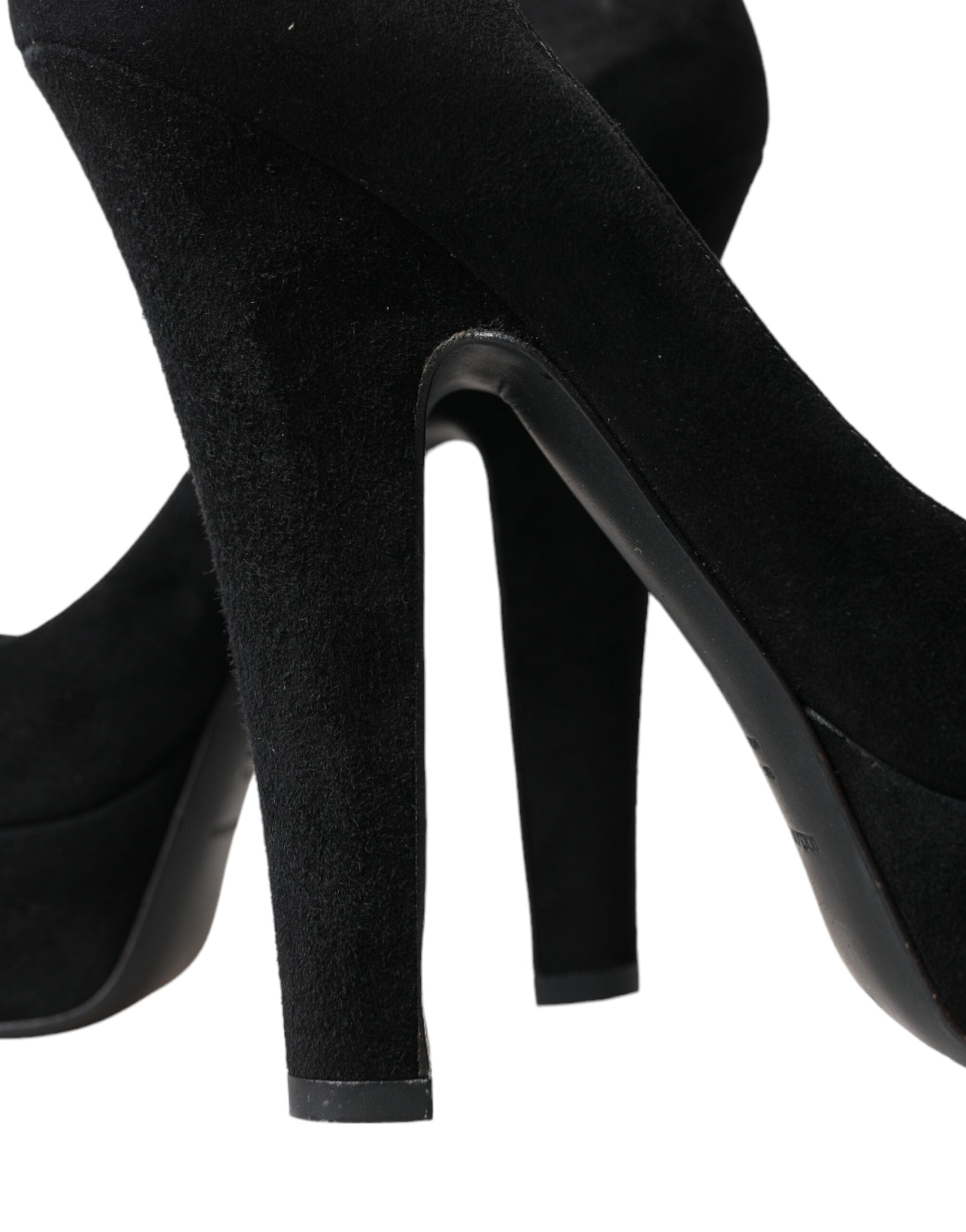 Dolce & Gabbana Black Suede Leather Platform Heel Pumps Shoes Dolce & Gabbana