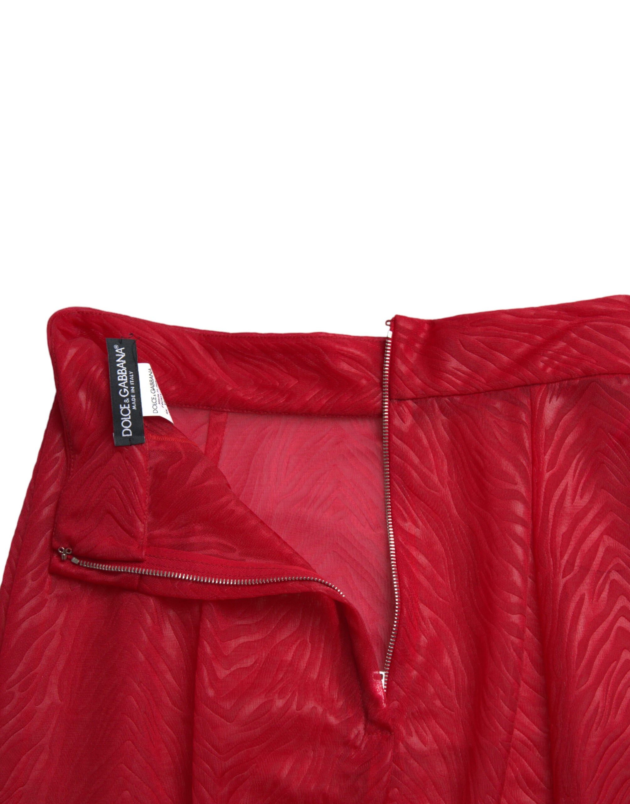 Dolce & Gabbana Red Sheer High Waist Pencil Cut Midi Skirt Dolce & Gabbana