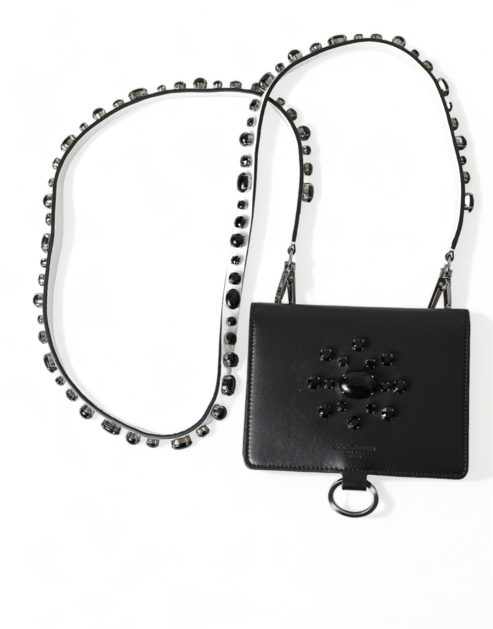 Dolce & Gabbana Black Leather Crystal Embellished Card Holder Wallet Dolce & Gabbana