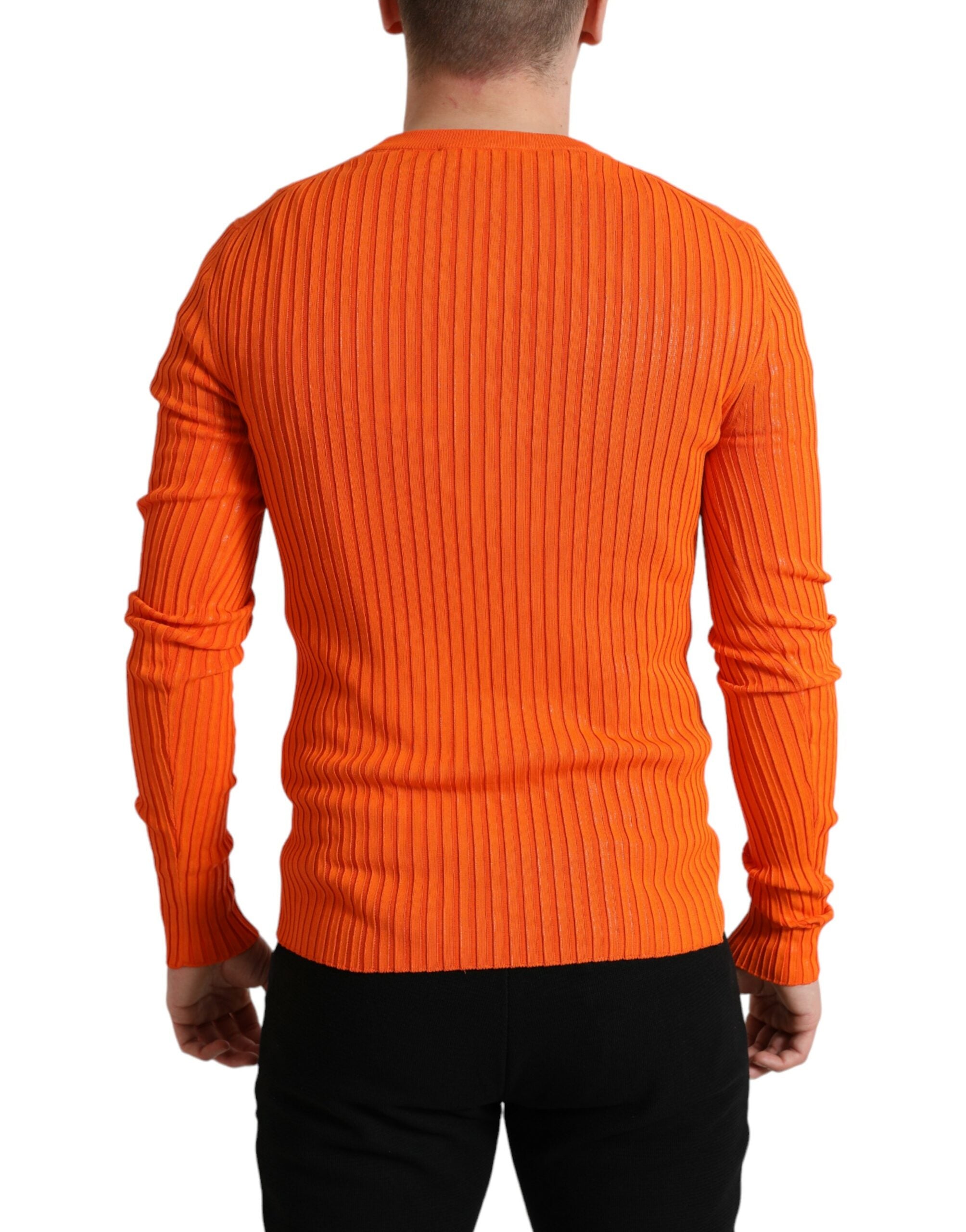 Dolce & Gabbana Orange Knitted Crewneck Men Pullover Sweater Dolce & Gabbana