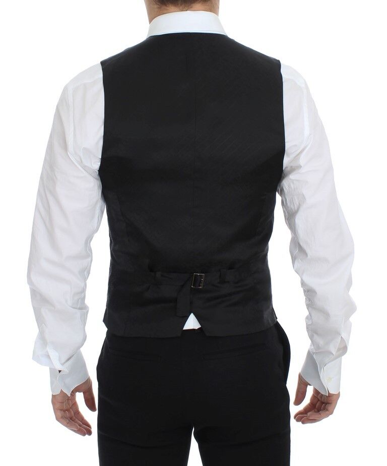 Dolce & Gabbana Black Striped Stretch Dress Vest Gilet Dolce & Gabbana