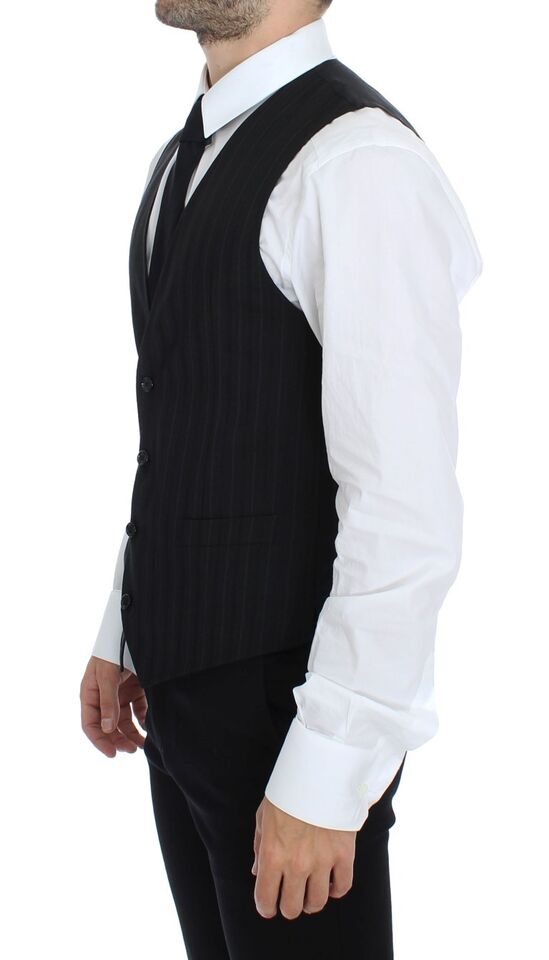 Dolce & Gabbana Black Striped Stretch Dress Vest Gilet Dolce & Gabbana
