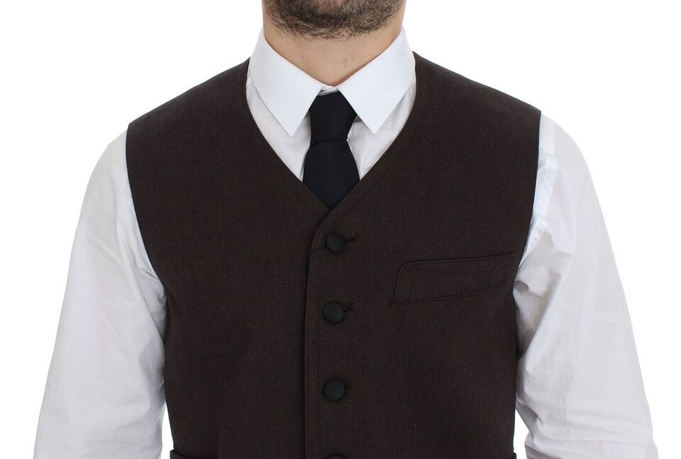 Dolce & Gabbana Brown Cotton Blend Dress Vest Gilet Dolce & Gabbana