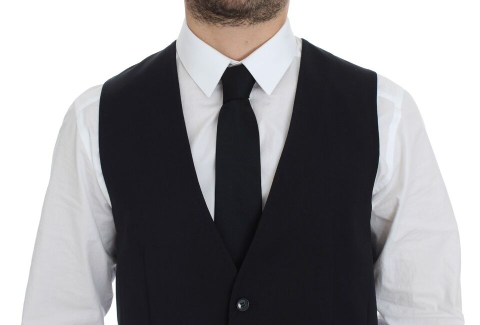 Dolce & Gabbana Gray Striped Wool Silk Dress Vest Gilet Dolce & Gabbana