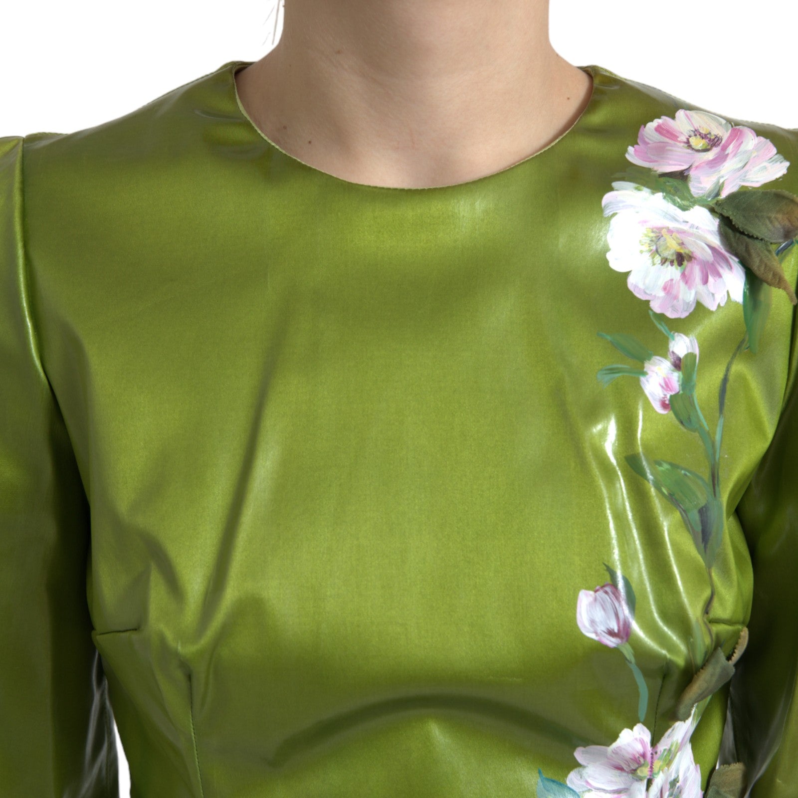 Dolce & Gabbana Green Floral Embellished Sheath Midi Dress Dolce & Gabbana