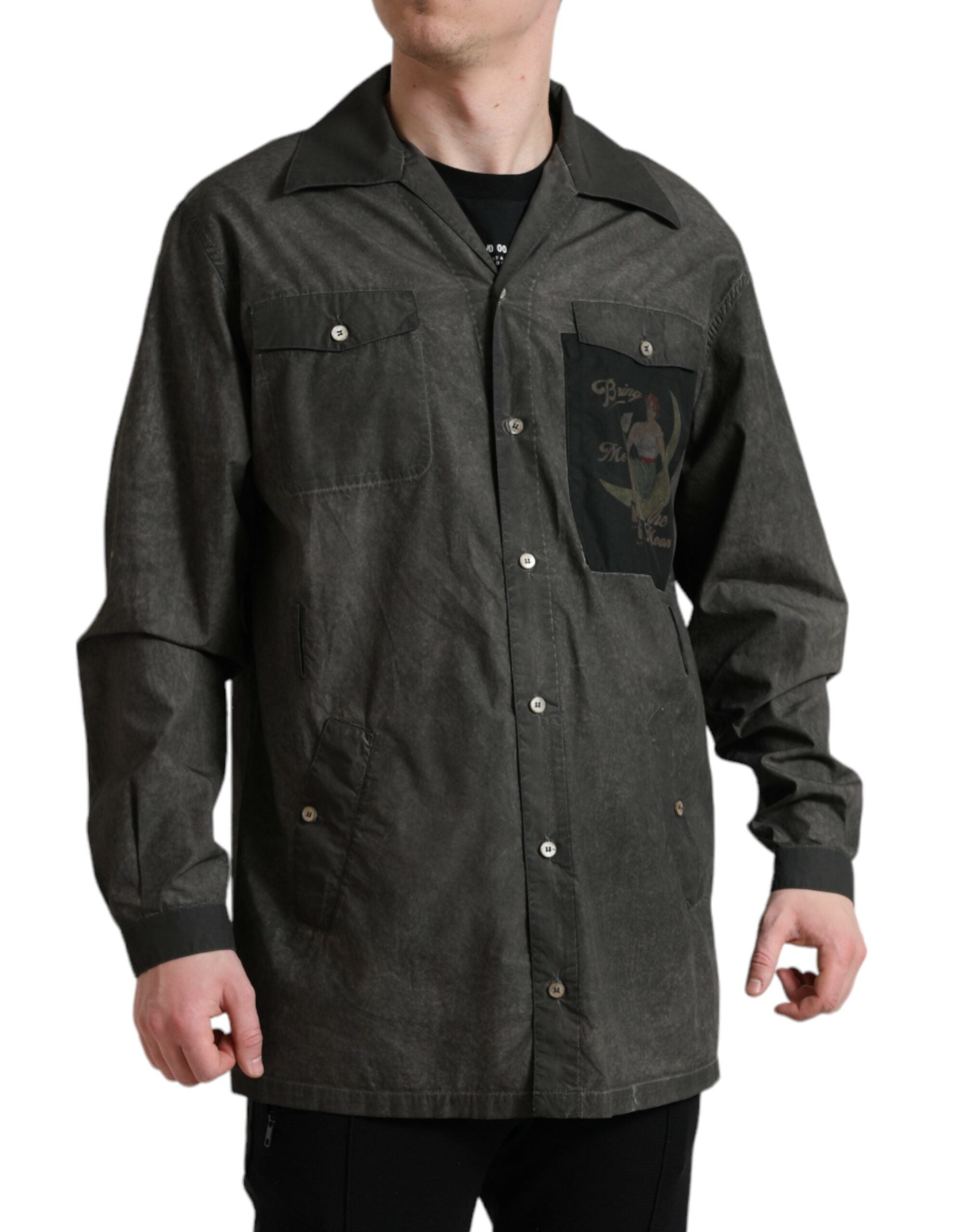 Dolce & Gabbana Dark Gray Cotton Collared Long Sleeves Shirt Dolce & Gabbana