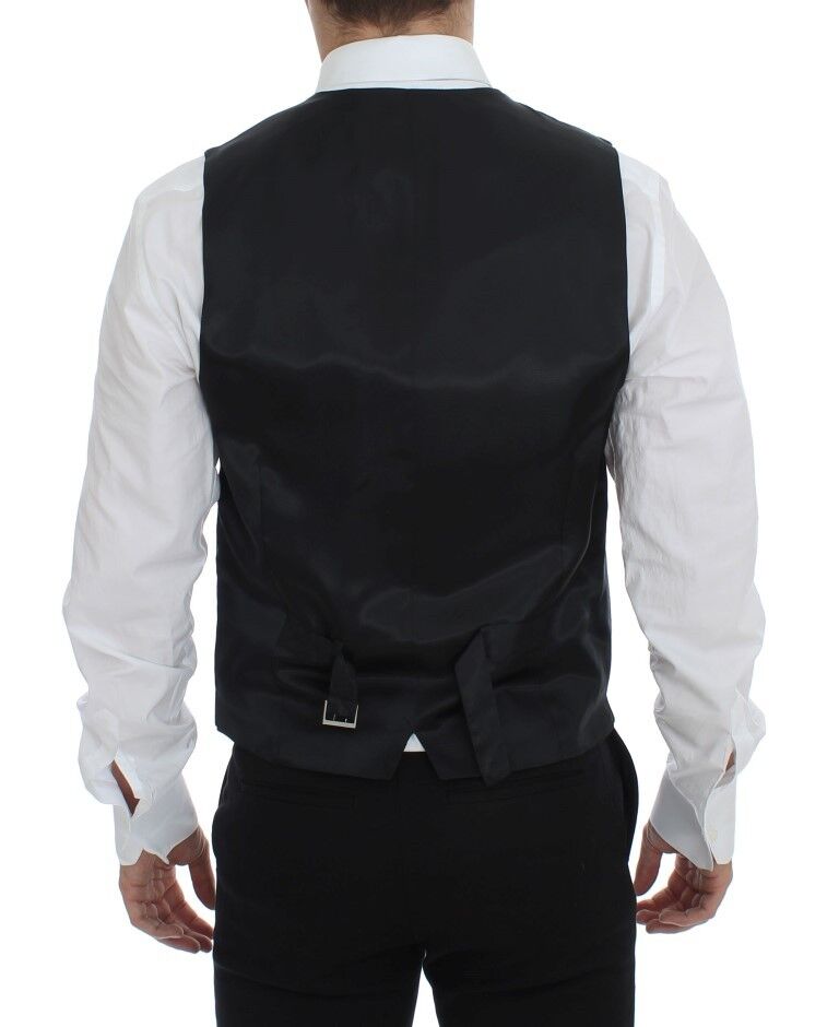 Dolce & Gabbana Gray Striped Wool Single Breasted Vest Dolce & Gabbana