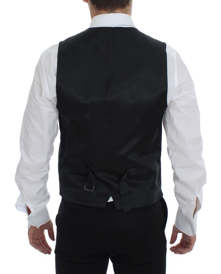 Dolce & Gabbana Gray Striped Wool Single Breasted Vest Dolce & Gabbana