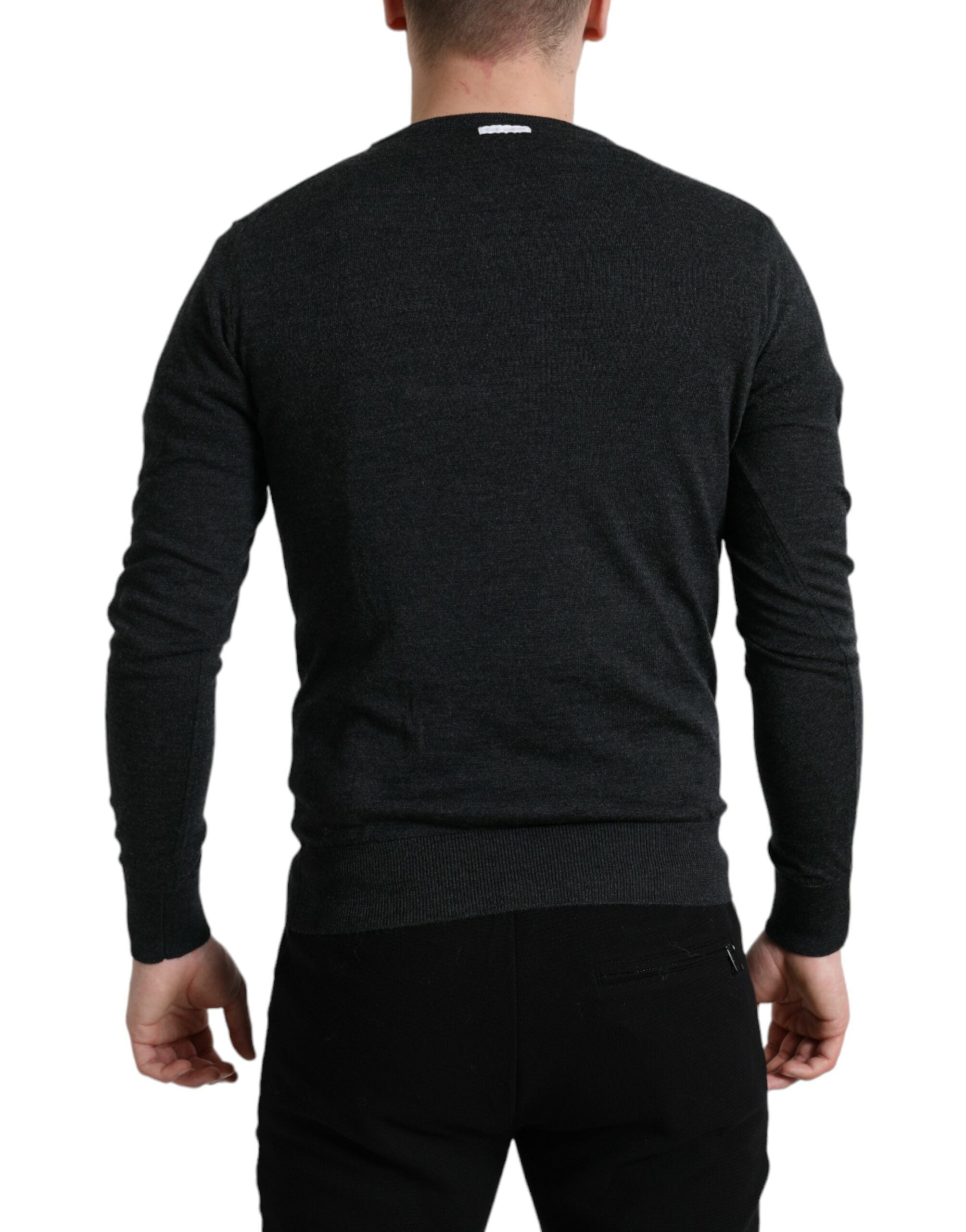 Dolce & Gabbana Gray Wool Round Neck Pullover Sweater Dolce & Gabbana