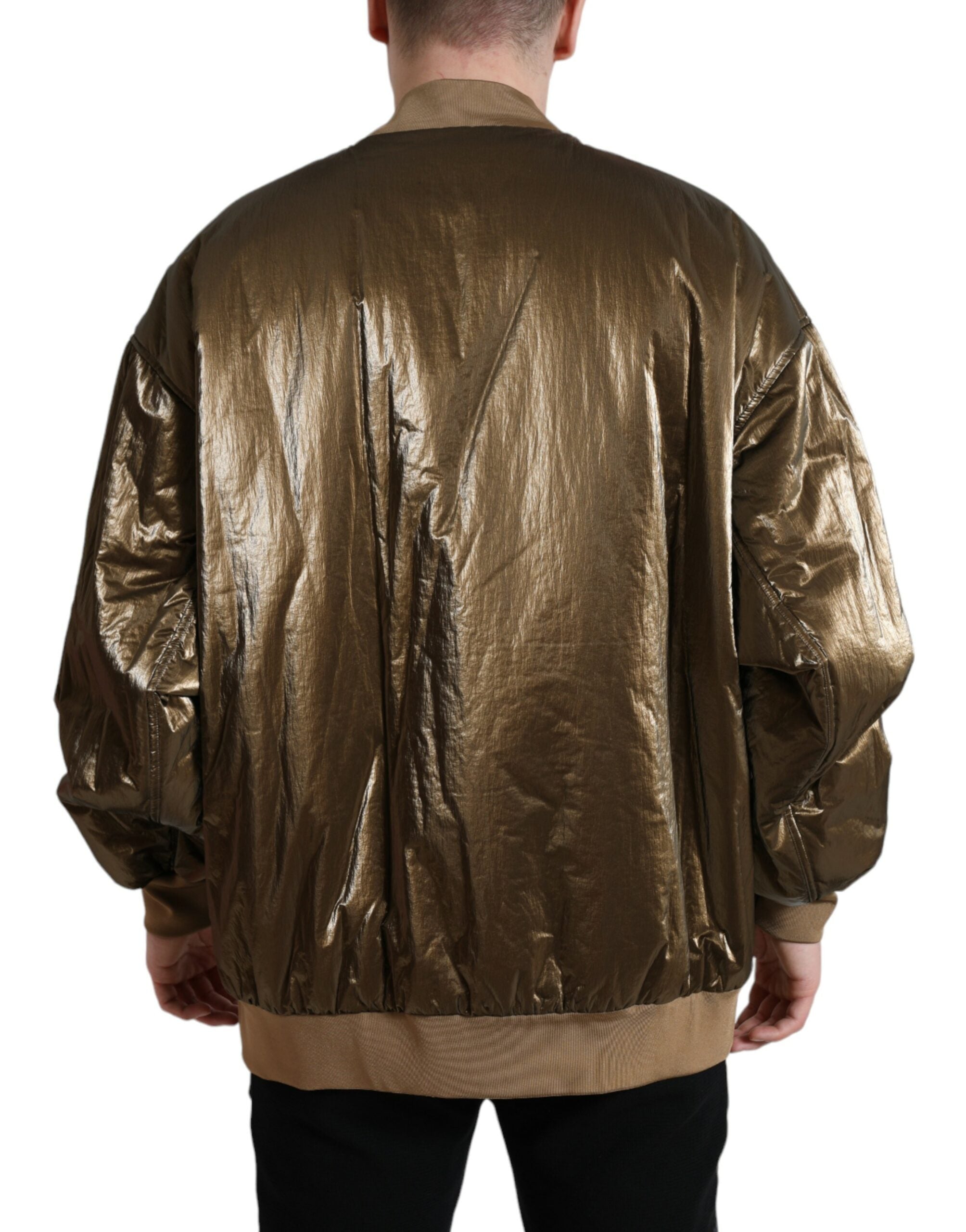 Dolce & Gabbana Bronze Nylon Full Zip Men Bomber Jacket Dolce & Gabbana