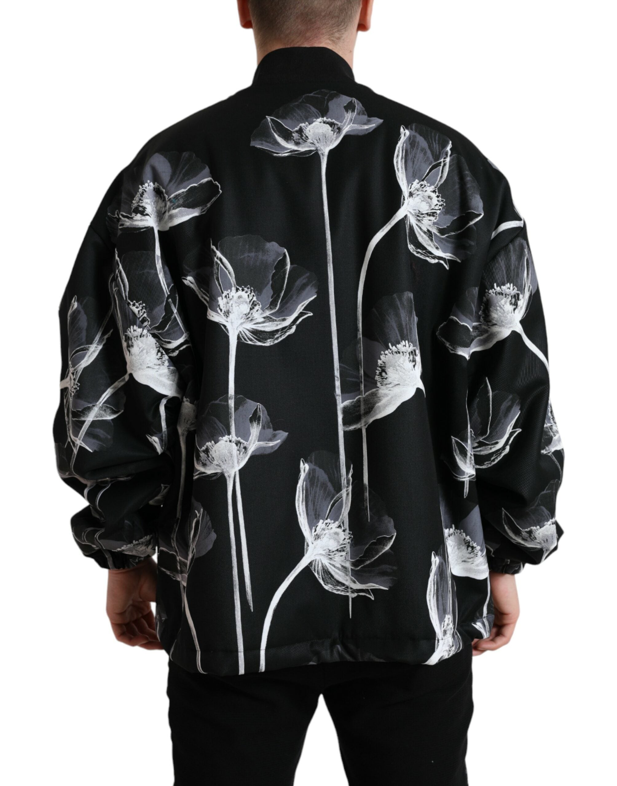 Dolce & Gabbana Black Floral Print Wool Button Down Bomber Jacket Dolce & Gabbana