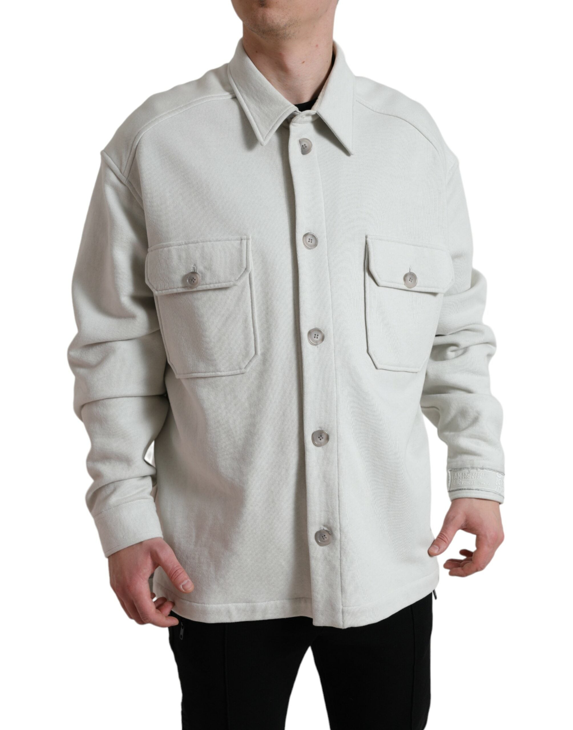 Dolce & Gabbana Grey Cotton Button Down Collared Coat Jacket Dolce & Gabbana