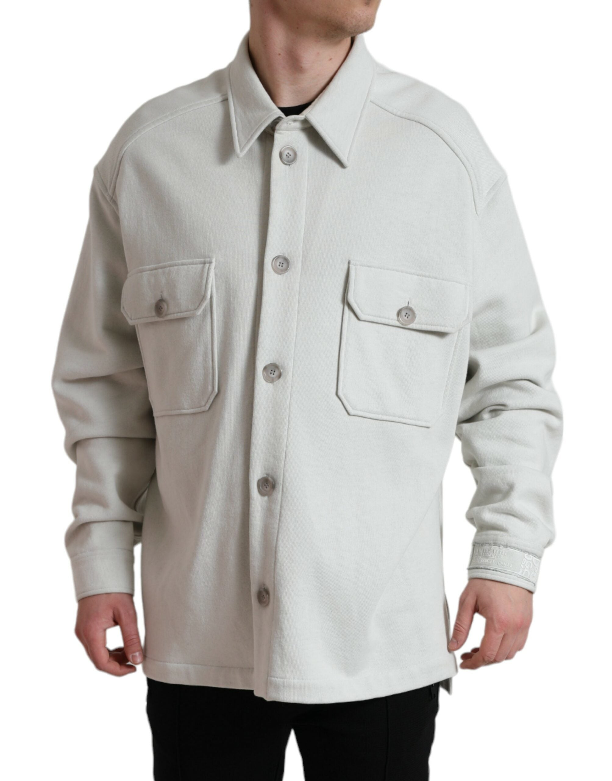 Dolce & Gabbana Grey Cotton Button Down Collared Coat Jacket Dolce & Gabbana