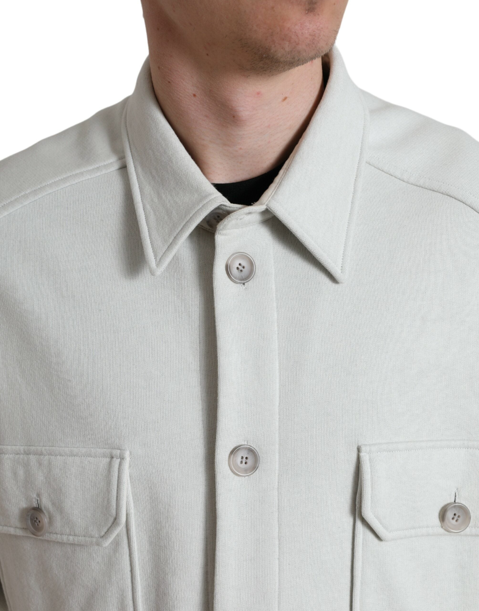 Dolce & Gabbana Grey Cotton Button Down Collared Coat Jacket Dolce & Gabbana