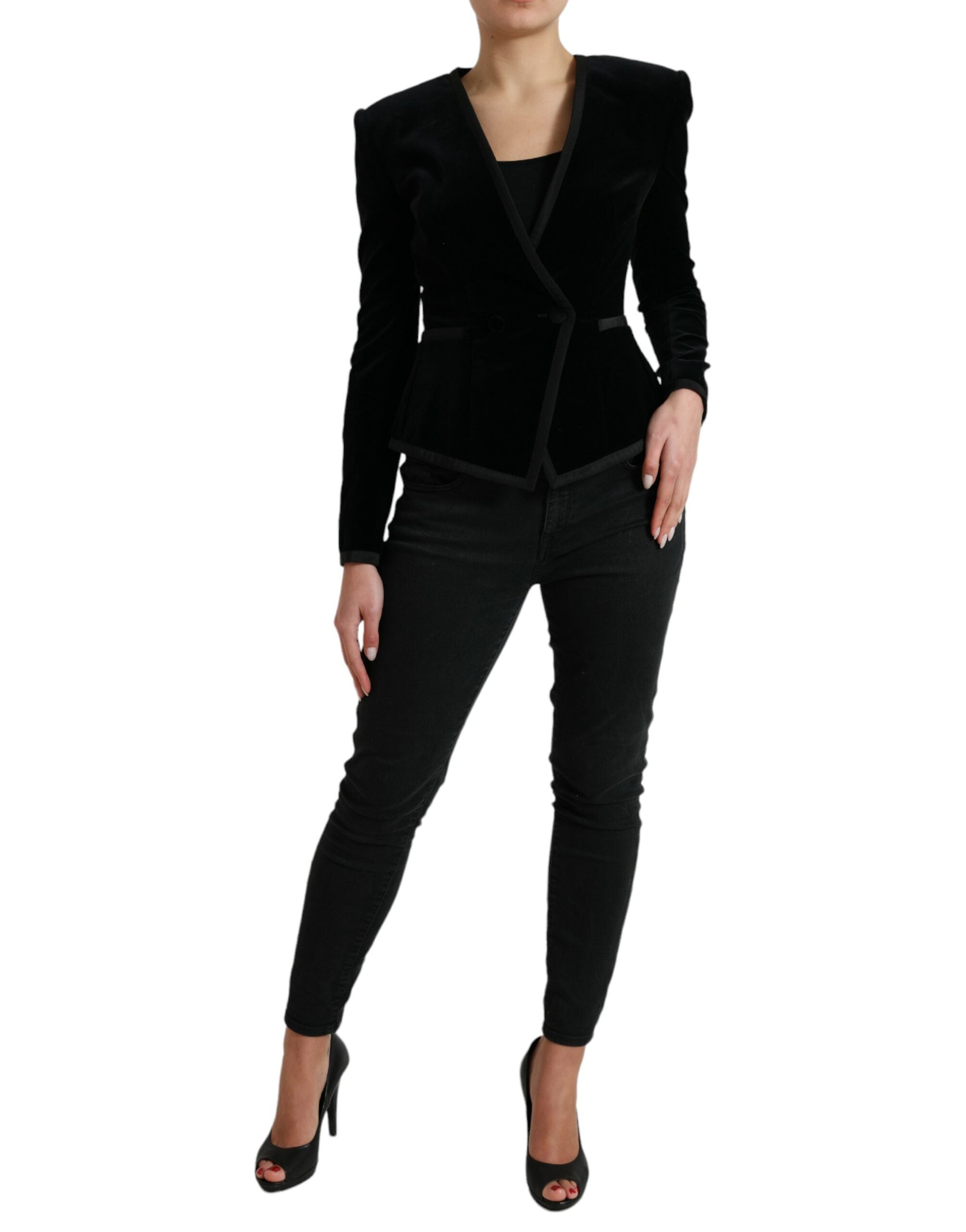 Dolce & Gabbana Black Velvet Cotton Double Breasted Jacket Dolce & Gabbana