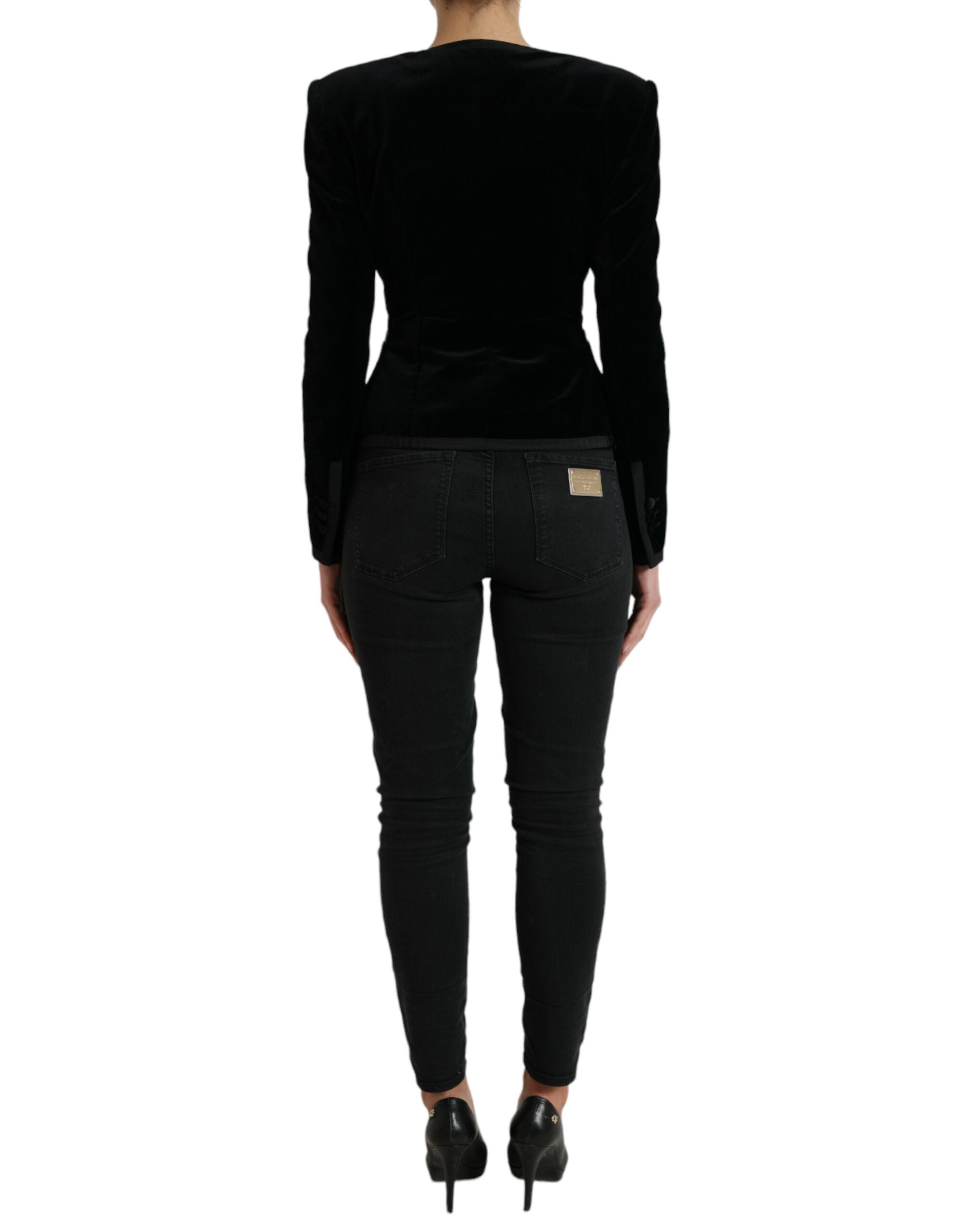 Dolce & Gabbana Black Velvet Cotton Double Breasted Jacket Dolce & Gabbana