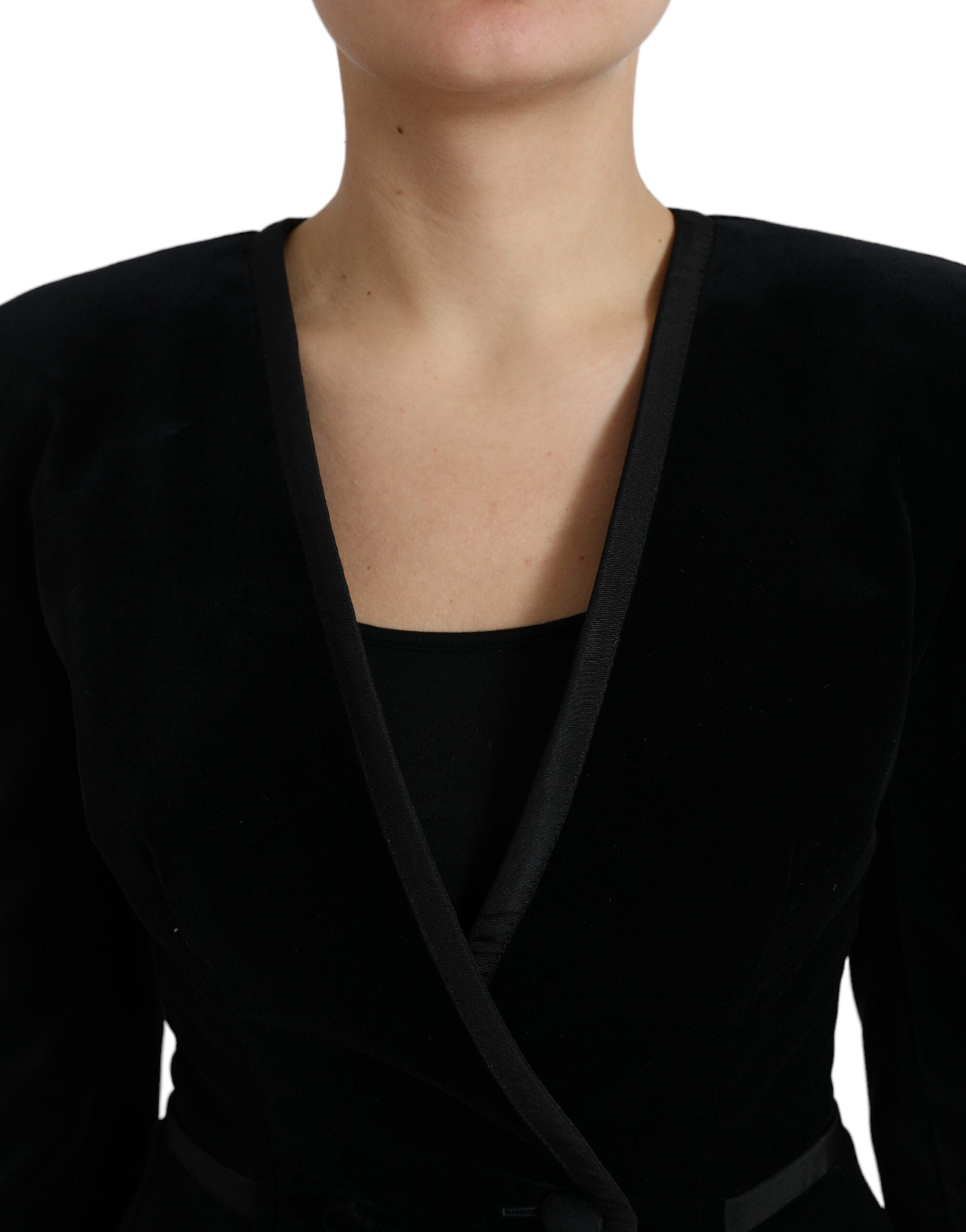 Dolce & Gabbana Black Velvet Cotton Double Breasted Jacket Dolce & Gabbana