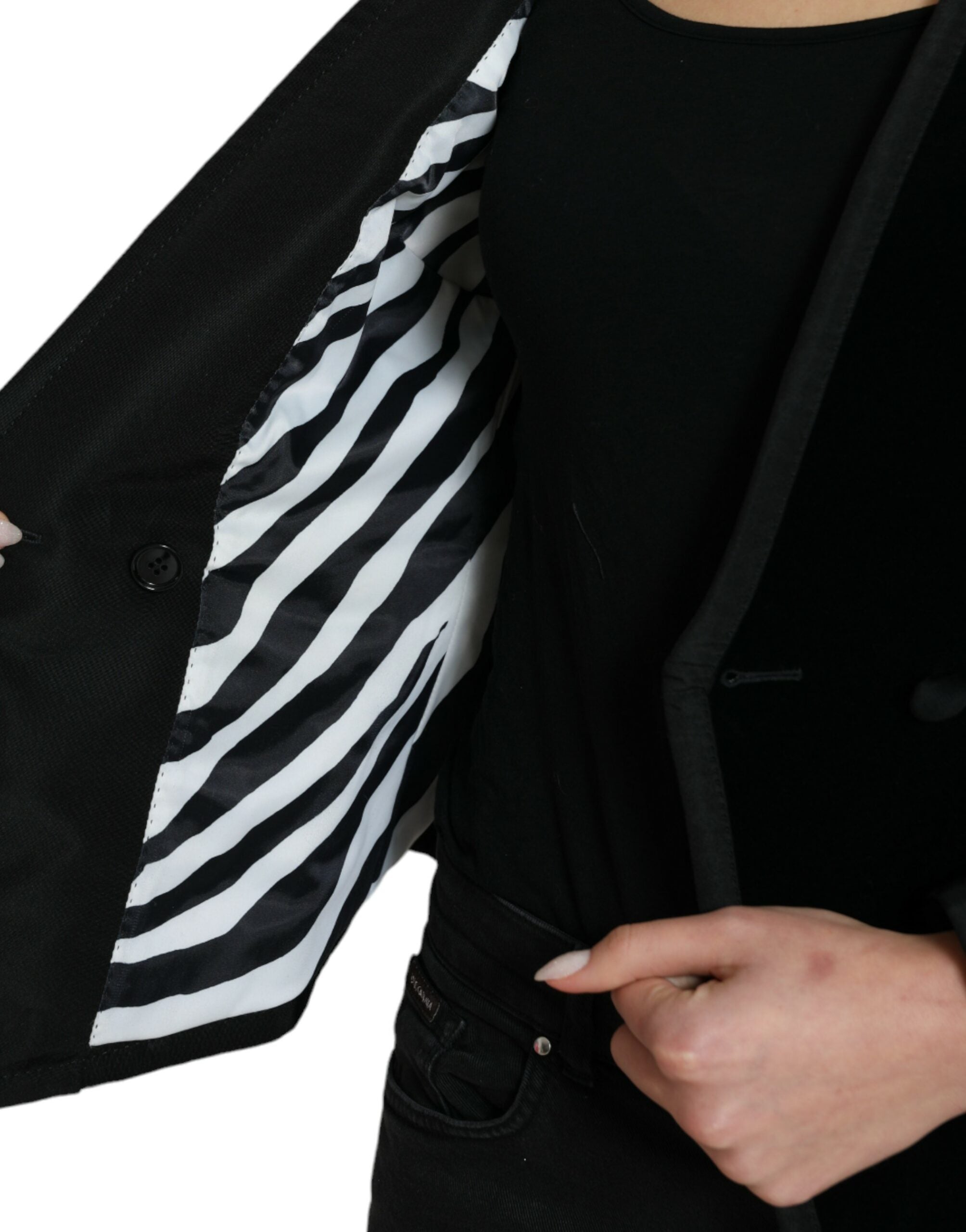 Dolce & Gabbana Black Velvet Cotton Double Breasted Jacket Dolce & Gabbana
