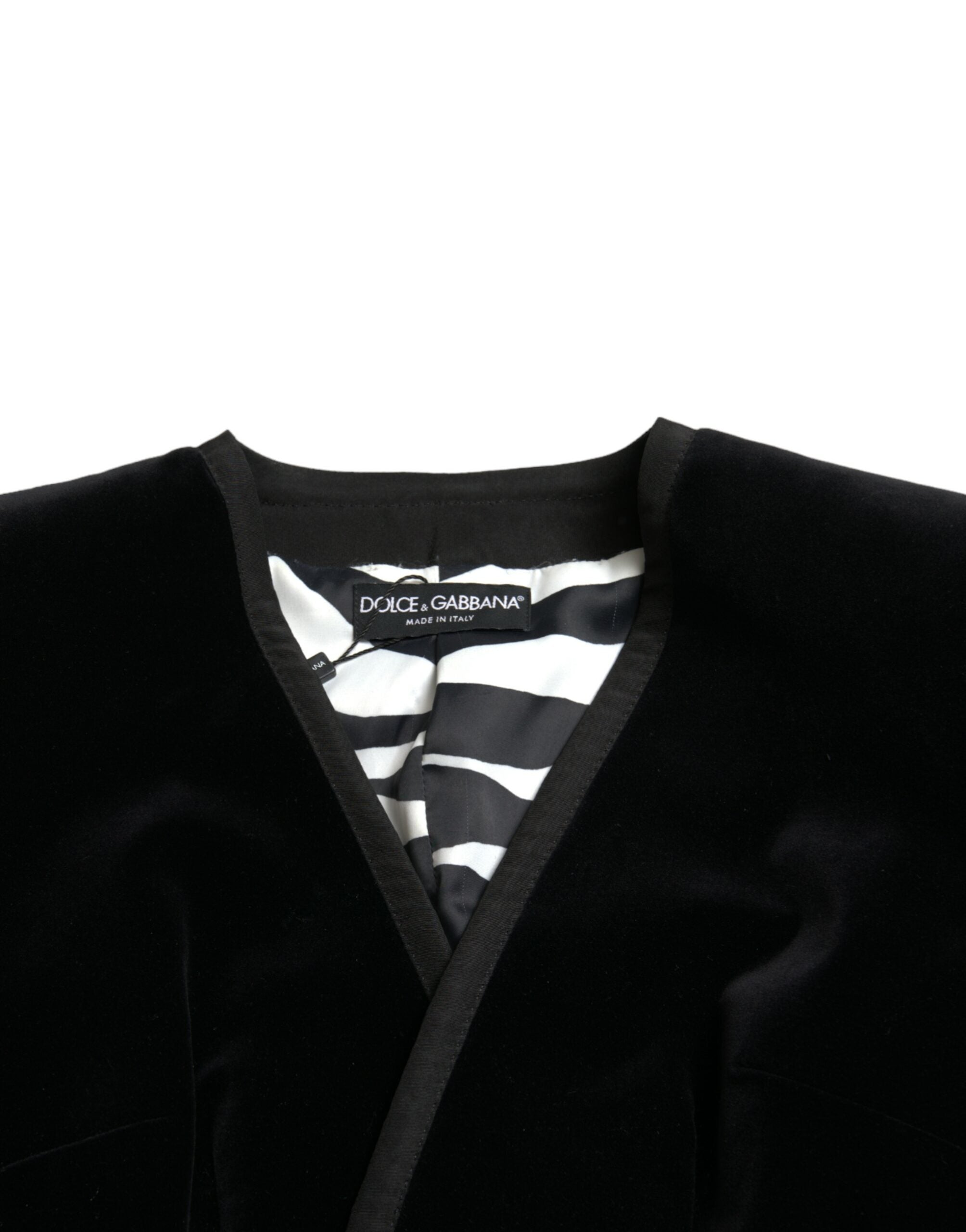 Dolce & Gabbana Black Velvet Cotton Double Breasted Jacket Dolce & Gabbana