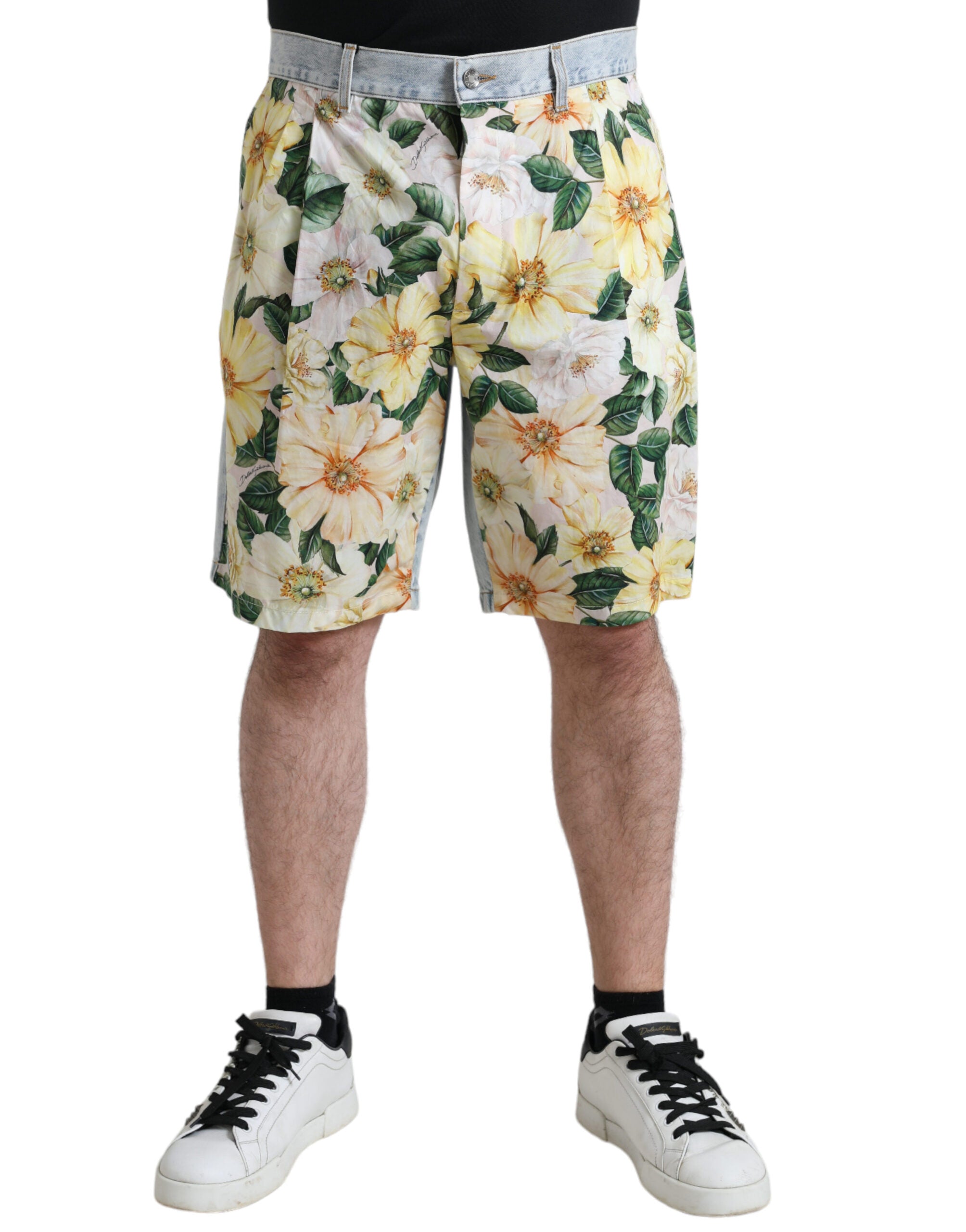 Dolce & Gabbana Multicolor Floral Print Denim Bermuda Shorts Dolce & Gabbana