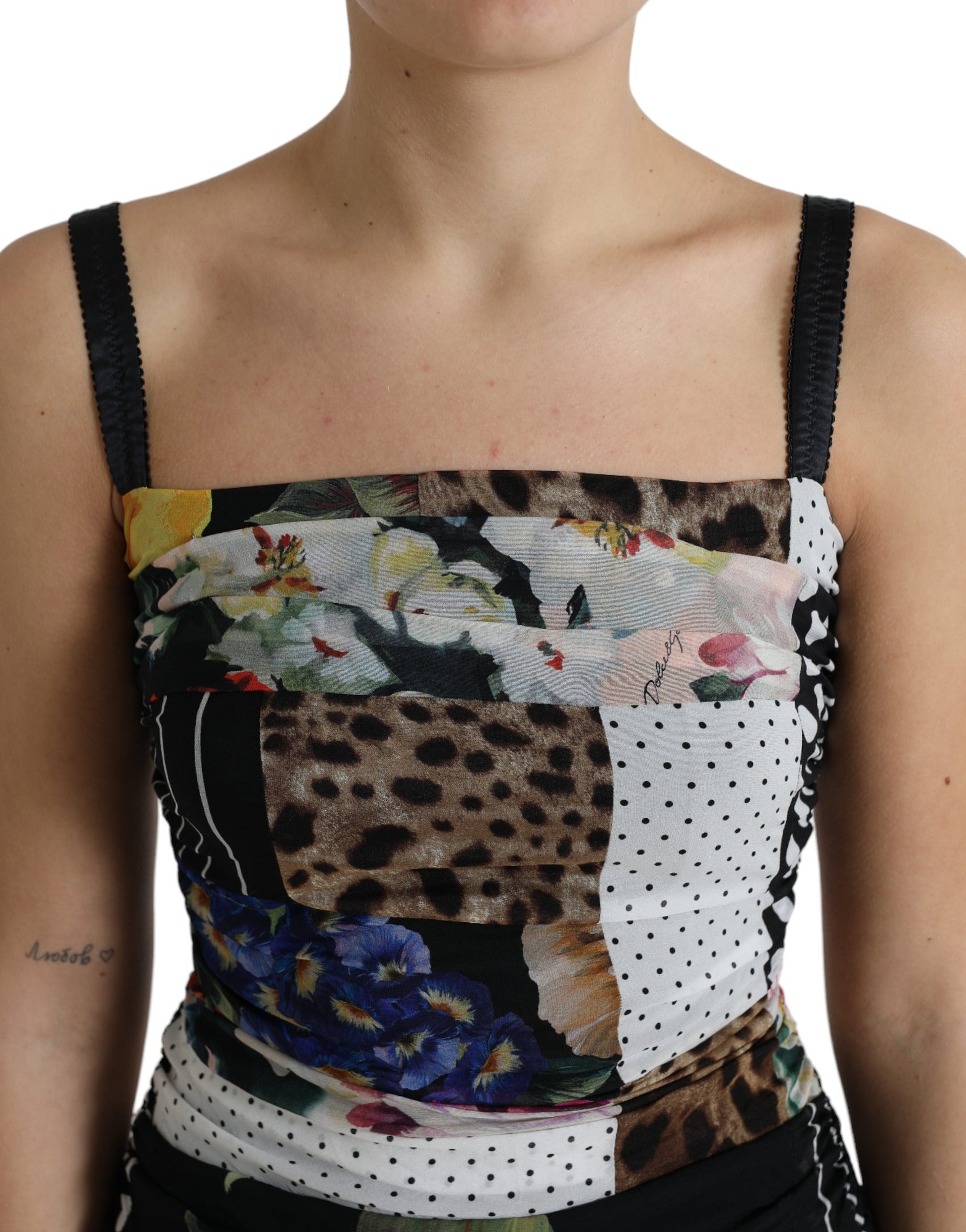 Dolce & Gabbana Multicolor Patchwork Midi Floral Leopard Bodycon Dress Dolce & Gabbana