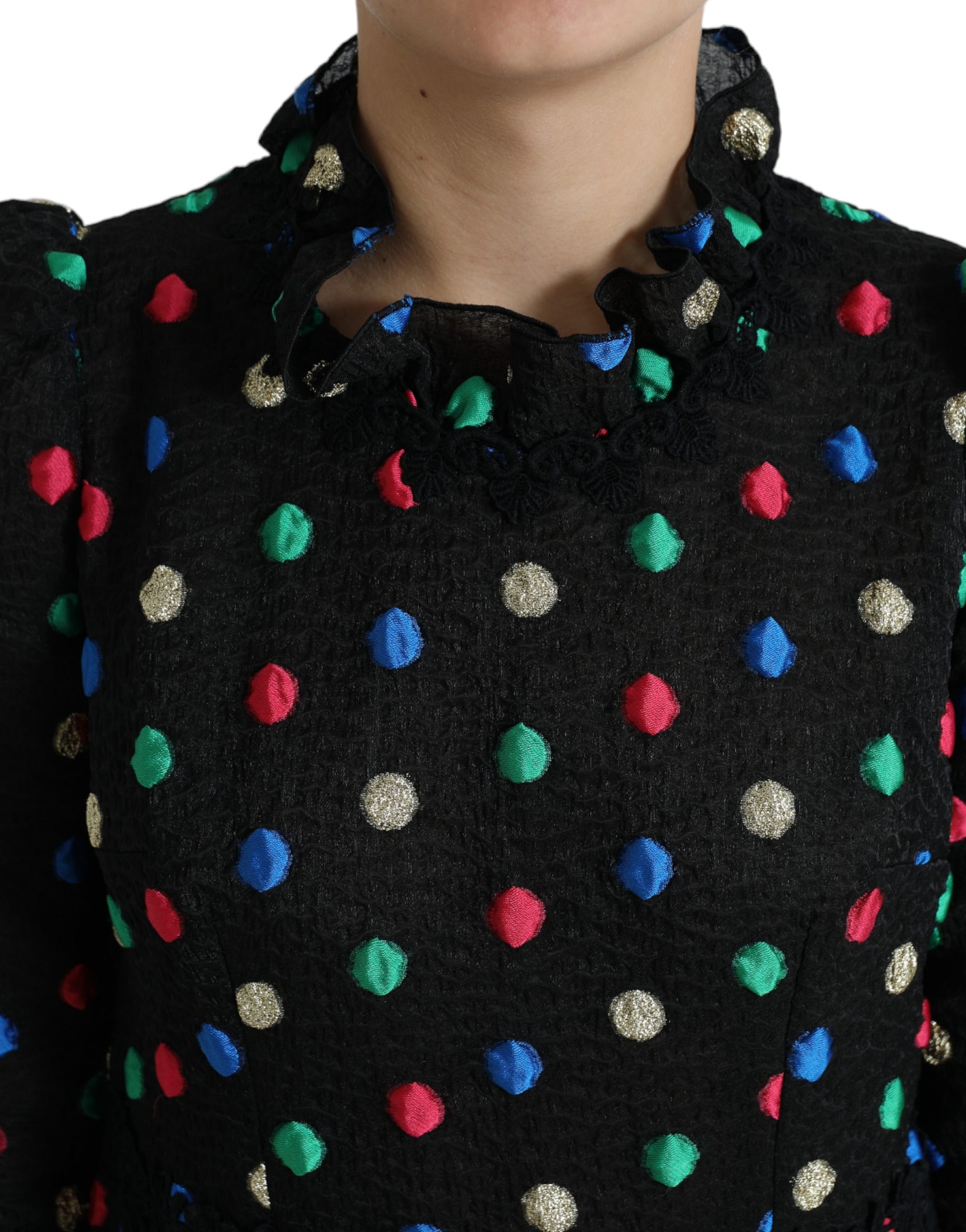 Dolce & Gabbana Black Polka Dot Ruffle Cotton Midi Dress Dolce & Gabbana