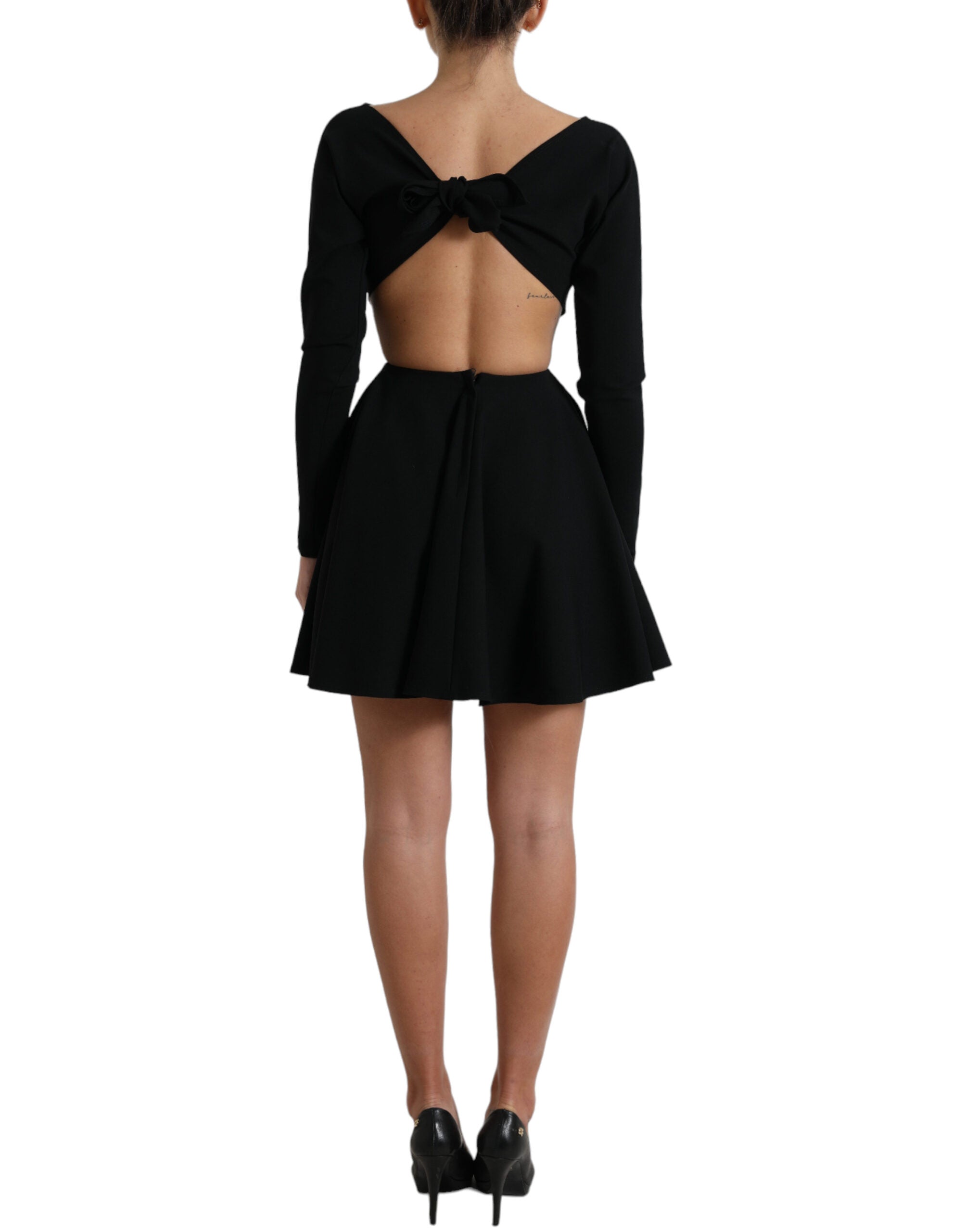 Dolce & Gabbana Black Viscose Cut Out A-line Long Sleeves Mini Dress Dolce & Gabbana