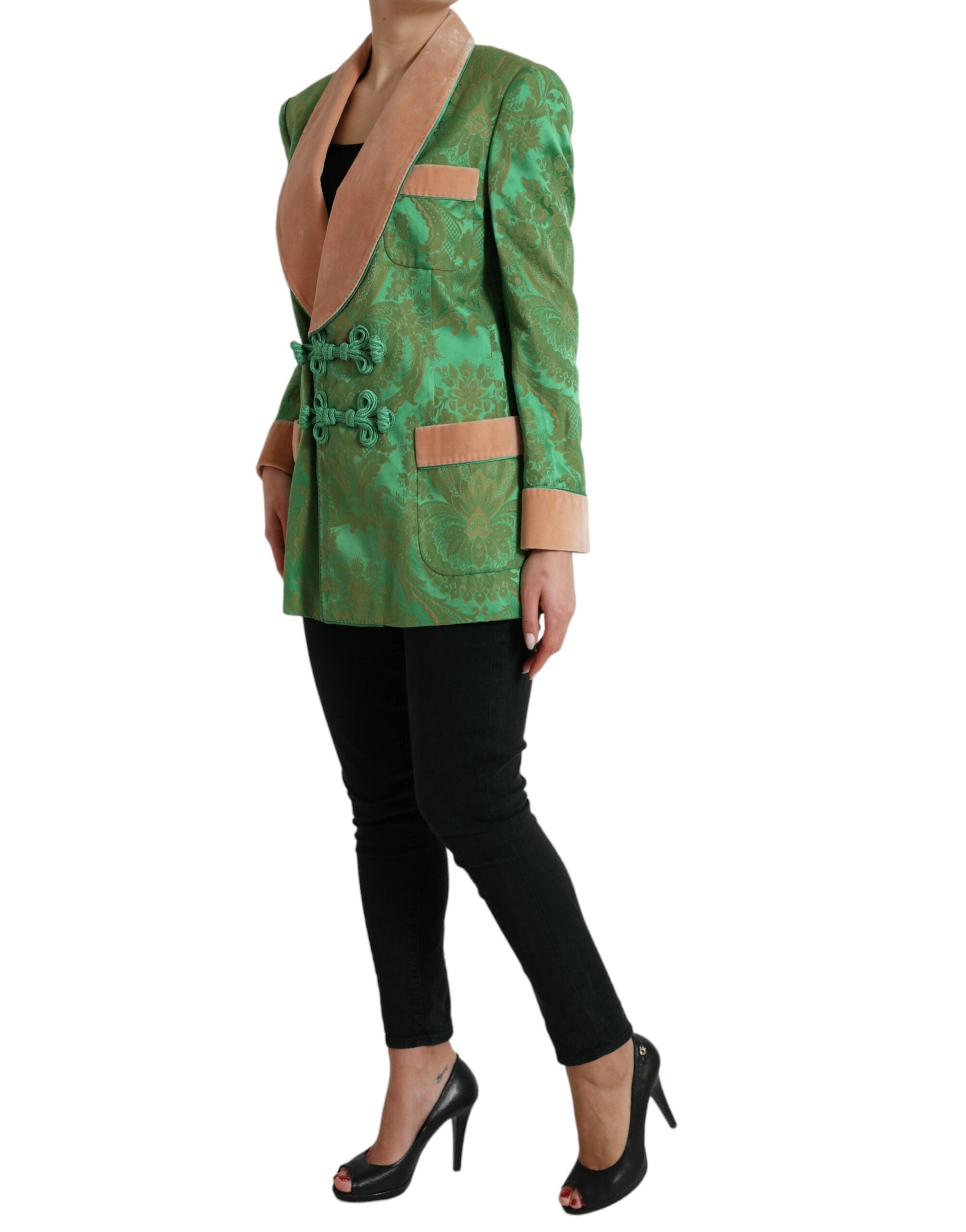 Dolce & Gabbana Green Floral Double Breasted Coat Jacket Dolce & Gabbana
