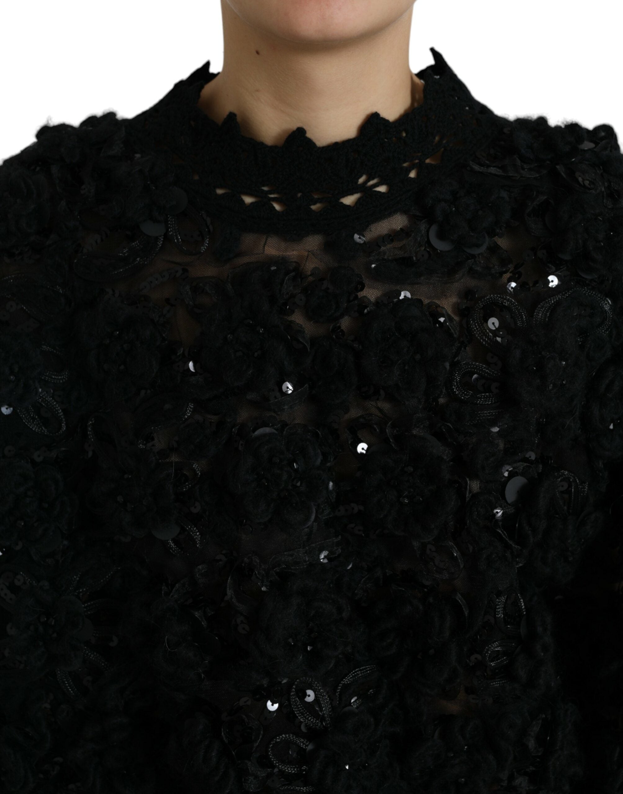 Dolce & Gabbana Black Sequined Embellished Pullover Sweater Dolce & Gabbana