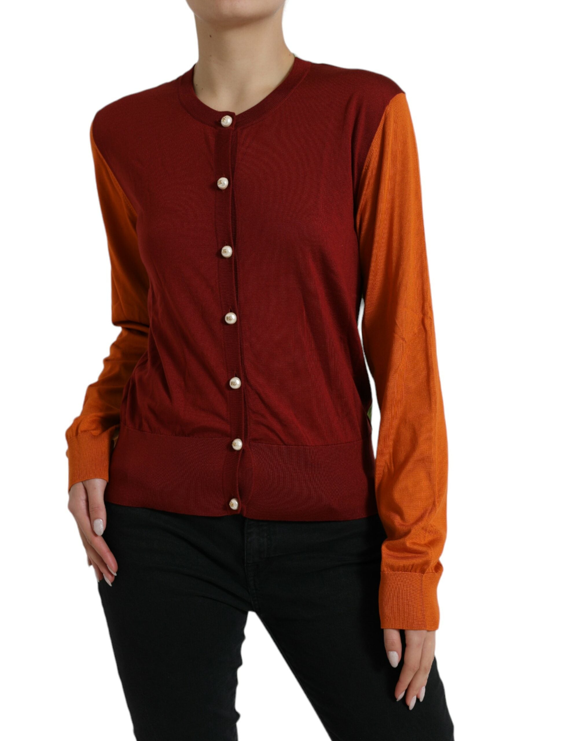 Dolce & Gabbana Multicolor Cardigan Color Block Silk Crewneck Sweater Dolce & Gabbana
