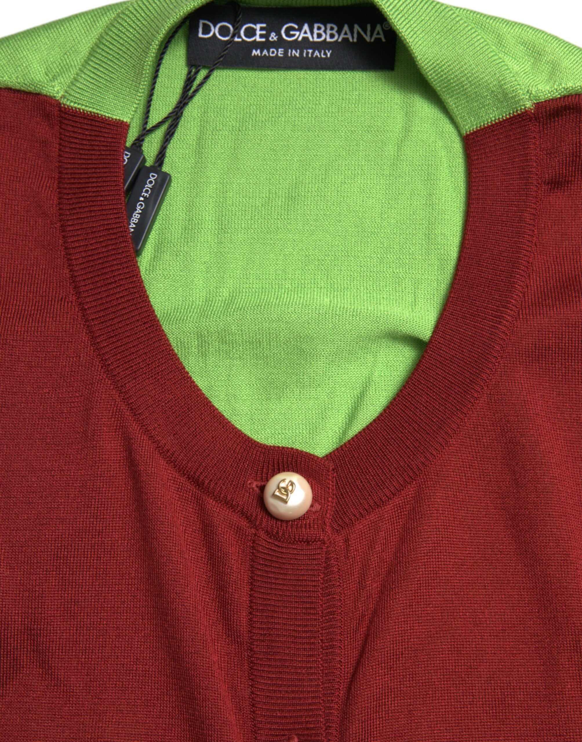 Dolce & Gabbana Multicolor Cardigan Color Block Silk Crewneck Sweater Dolce & Gabbana