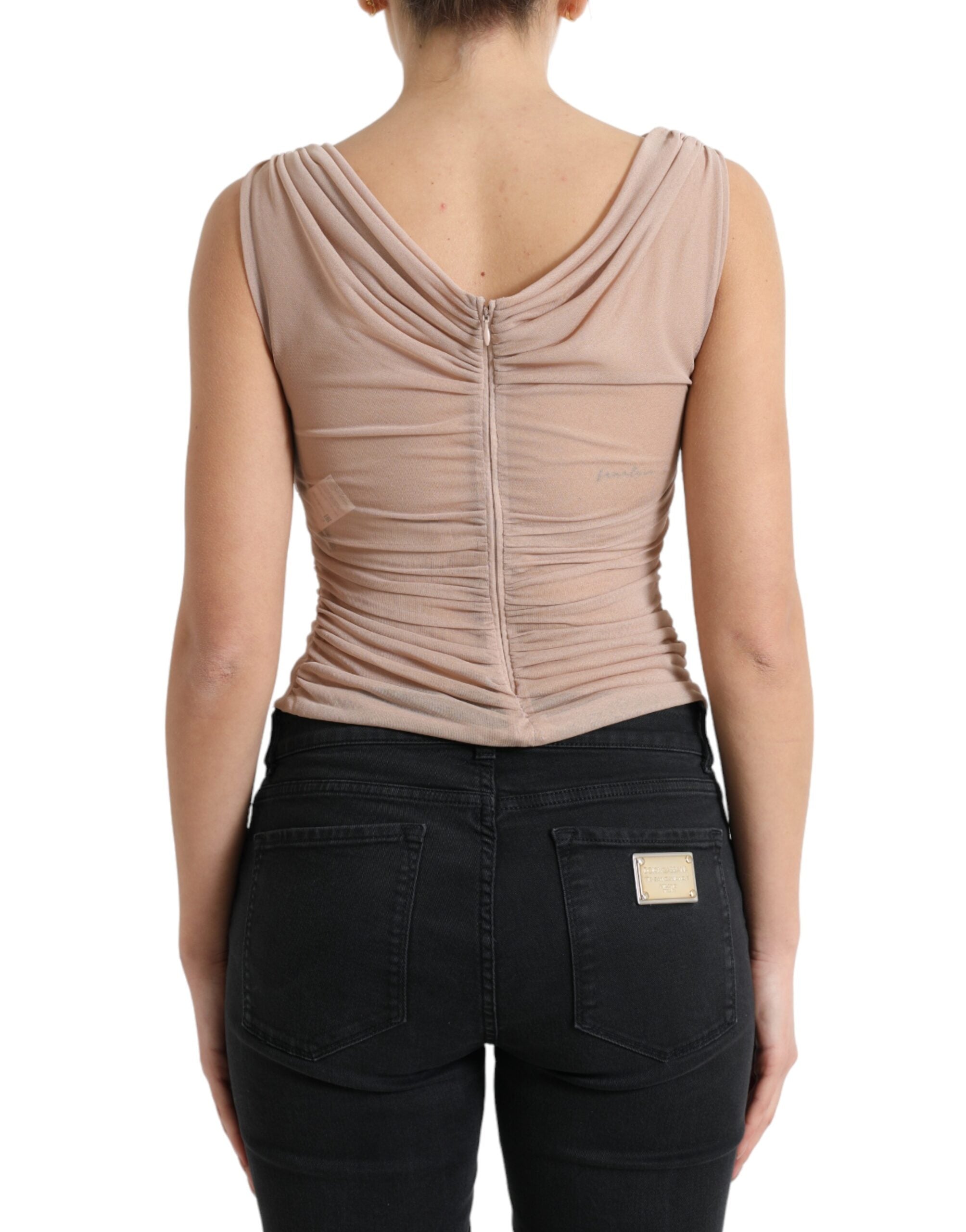 Dolce & Gabbana Beige Viscose V-neck Sleeveless Tank Top Dolce & Gabbana