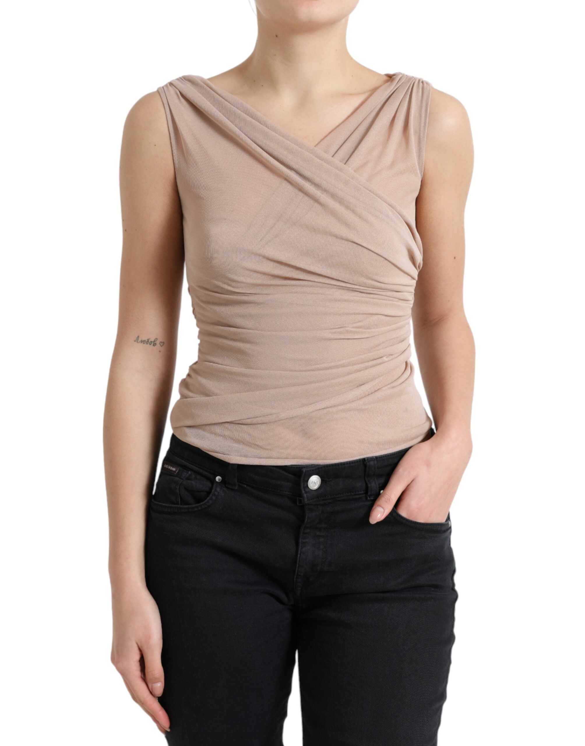 Dolce & Gabbana Beige Viscose V-neck Sleeveless Tank Top Dolce & Gabbana