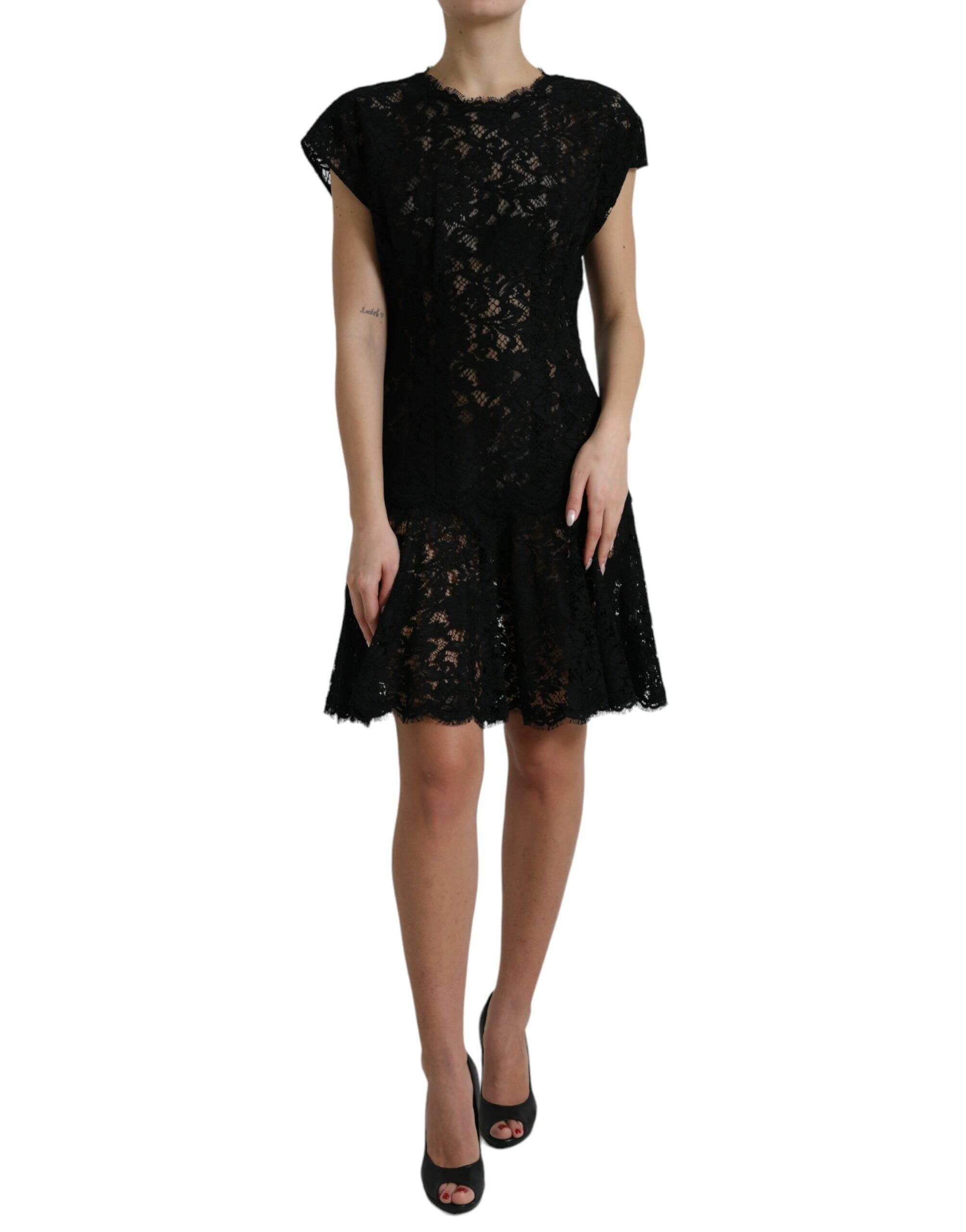 Dolce & Gabbana Black Floral Lace Cotton A-line Mini Dress Dolce & Gabbana
