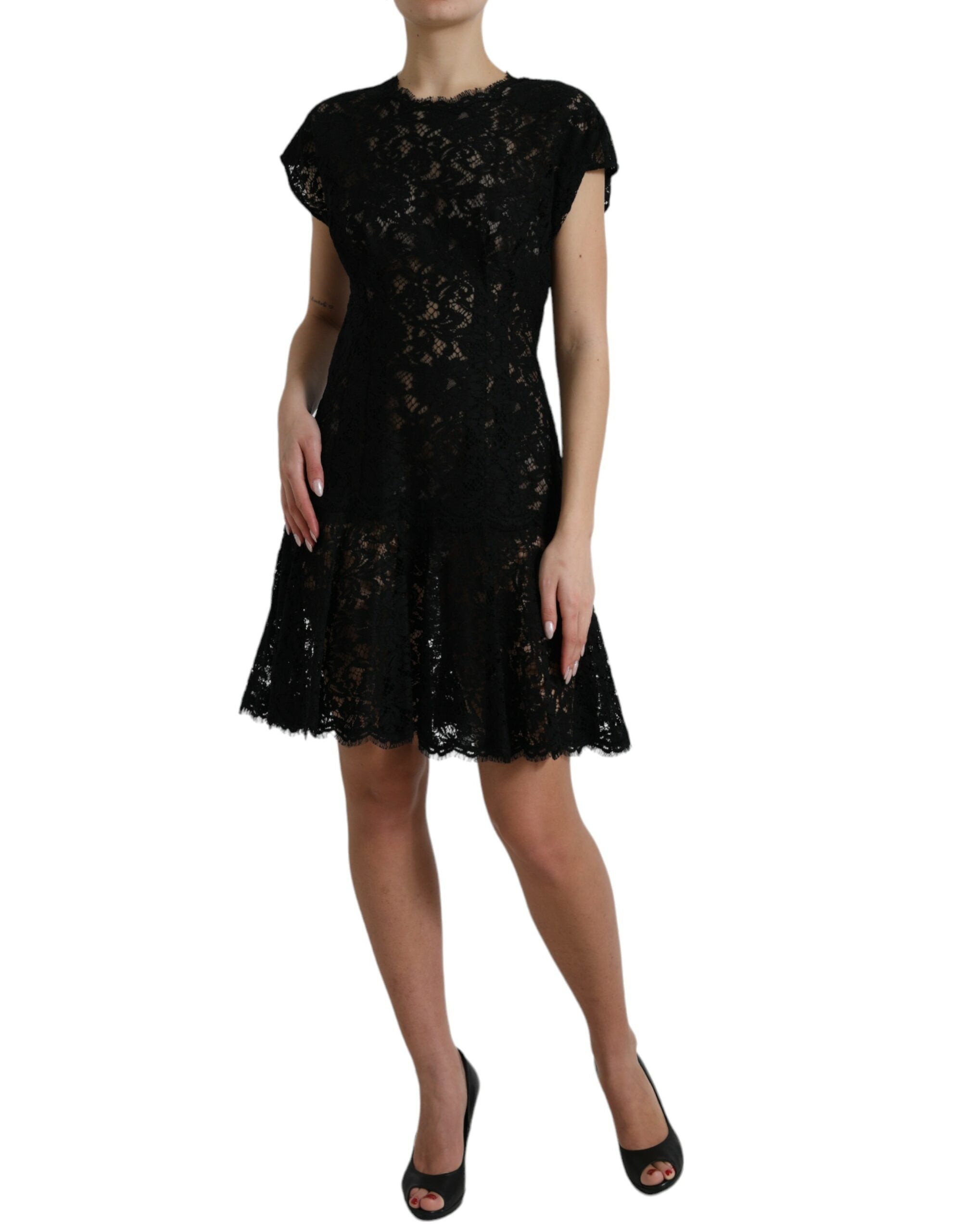 Dolce & Gabbana Black Floral Lace Cotton A-line Mini Dress Dolce & Gabbana