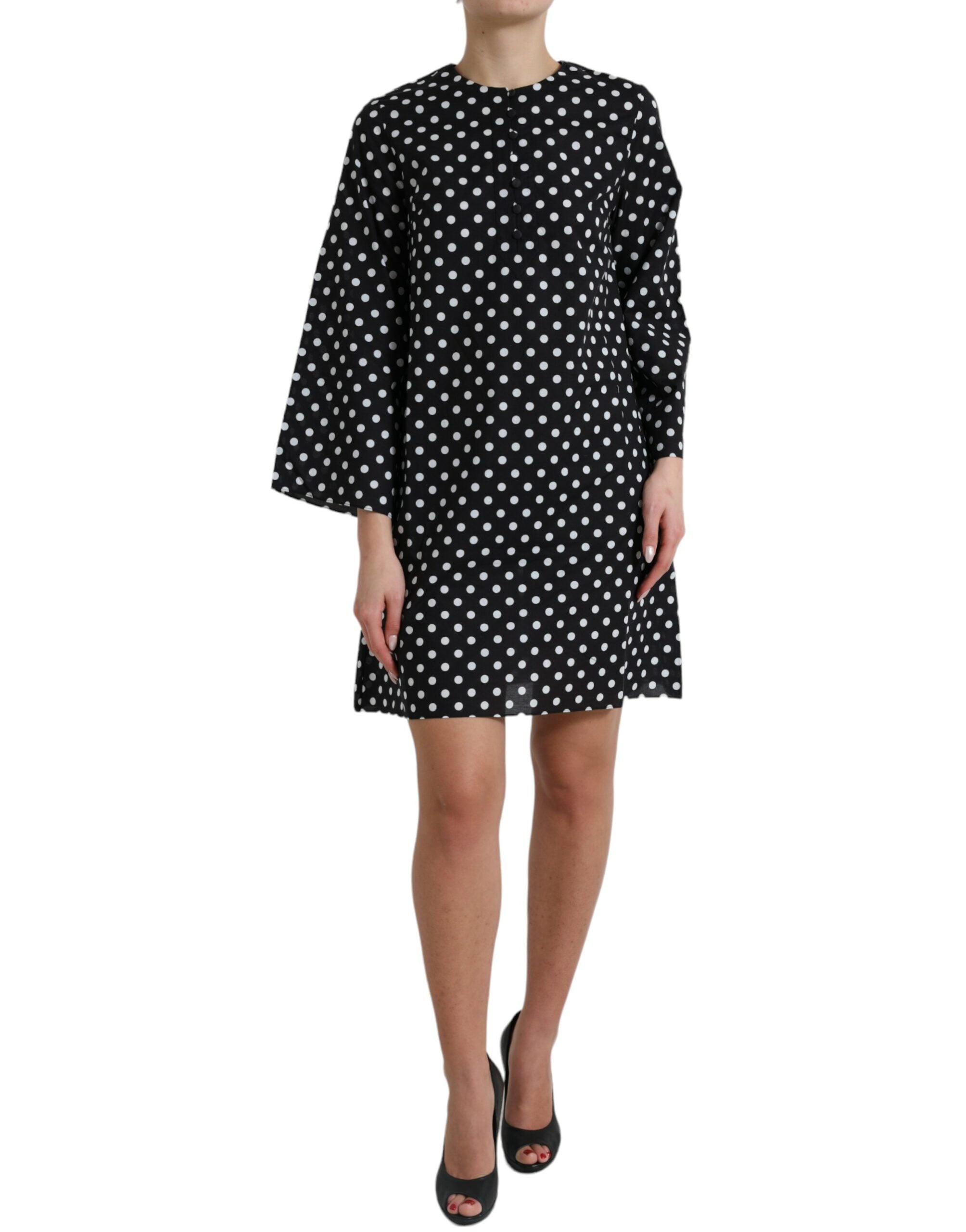 Dolce & Gabbana Black White Polka Dot Nylon Shift Mini Dress Dolce & Gabbana