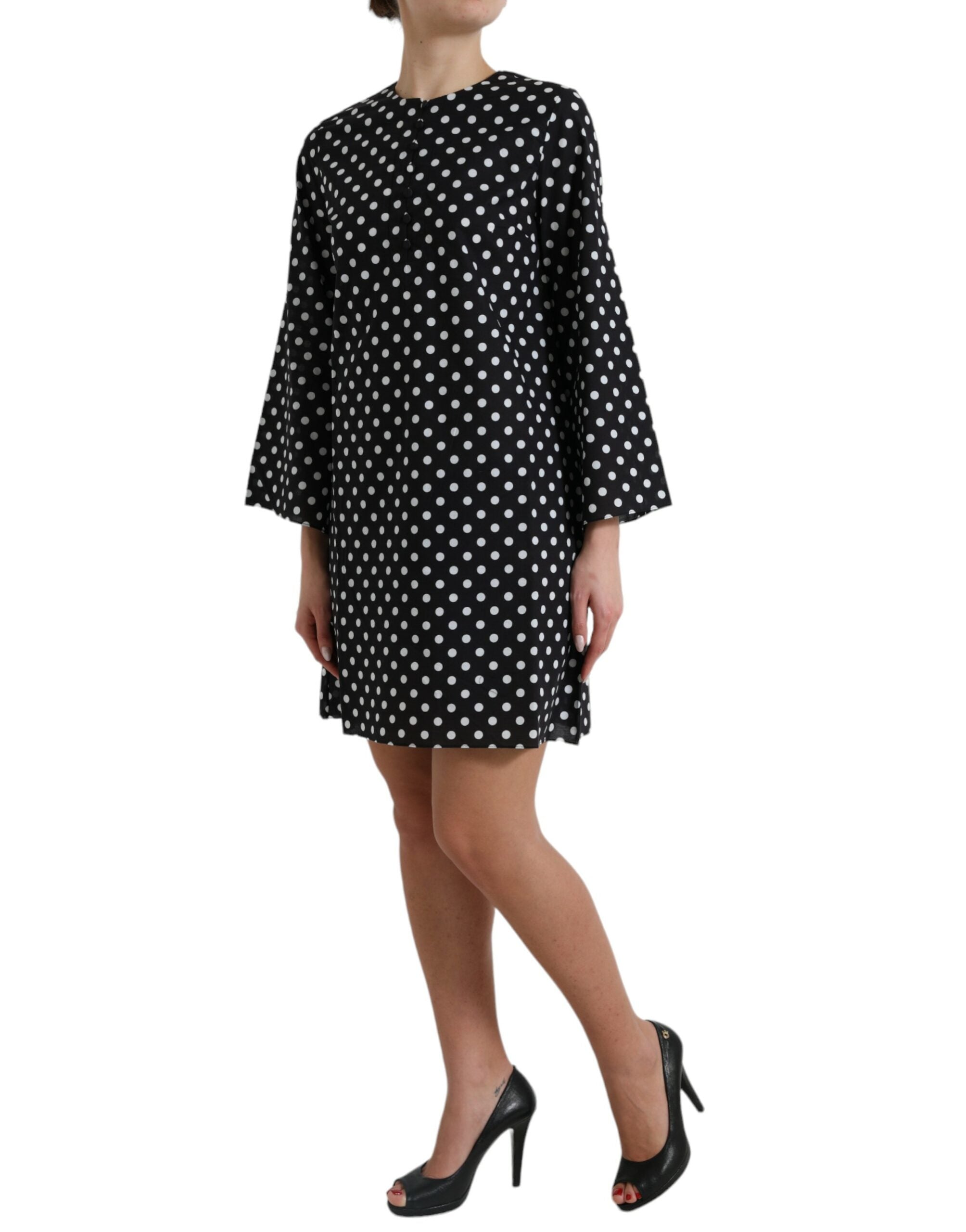 Dolce & Gabbana Black White Polka Dot Nylon Shift Mini Dress Dolce & Gabbana