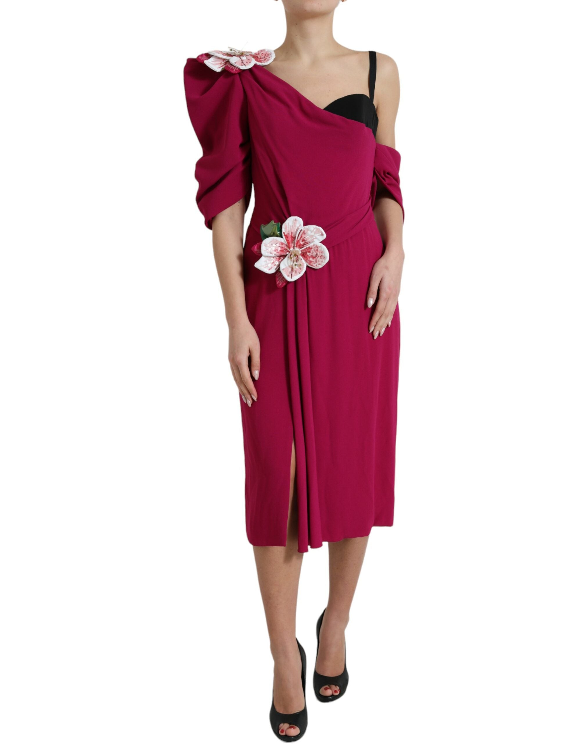 Dolce & Gabbana Purple Flower Embellished One Shoulder Dress Dolce & Gabbana