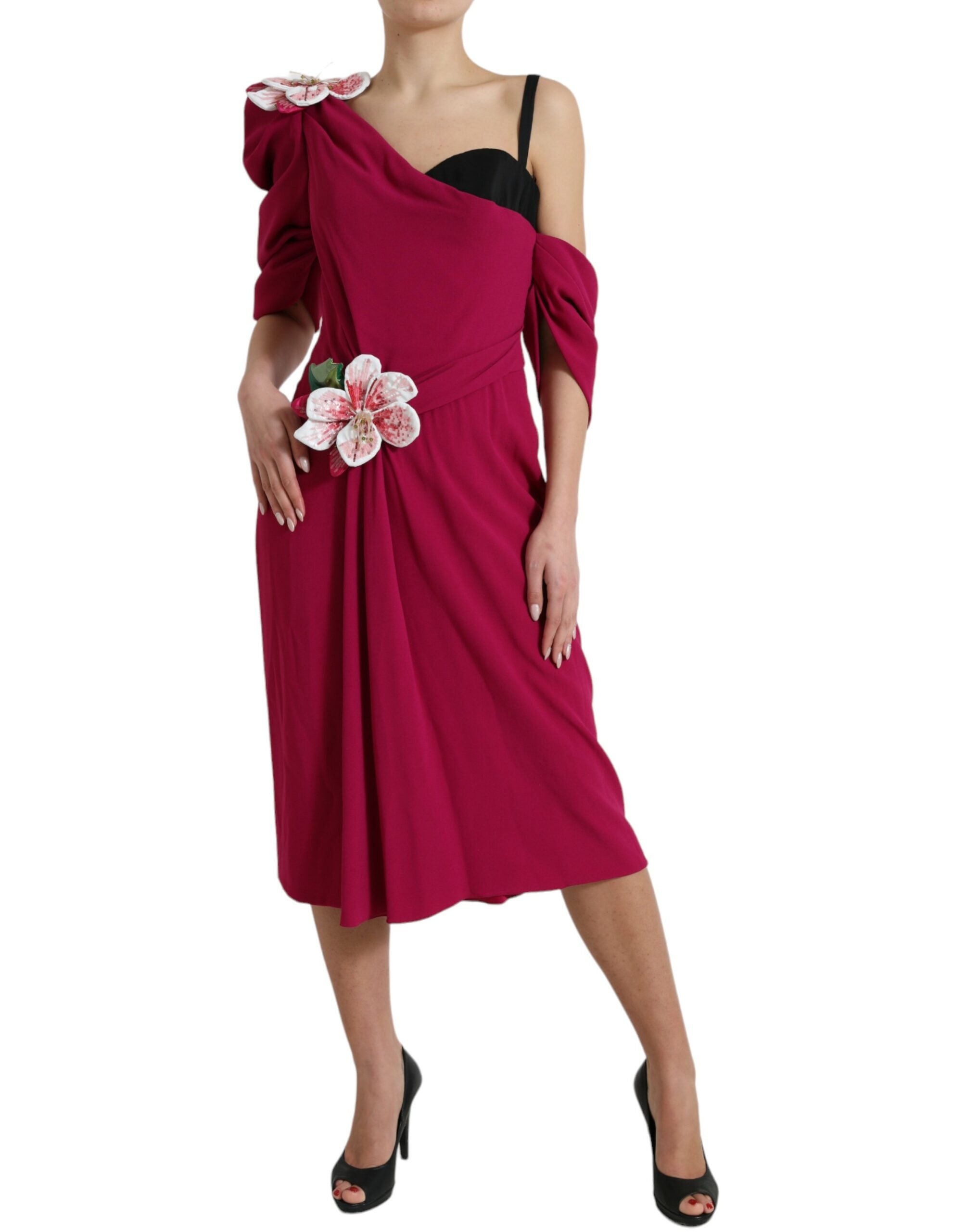 Dolce & Gabbana Purple Flower Embellished One Shoulder Dress Dolce & Gabbana