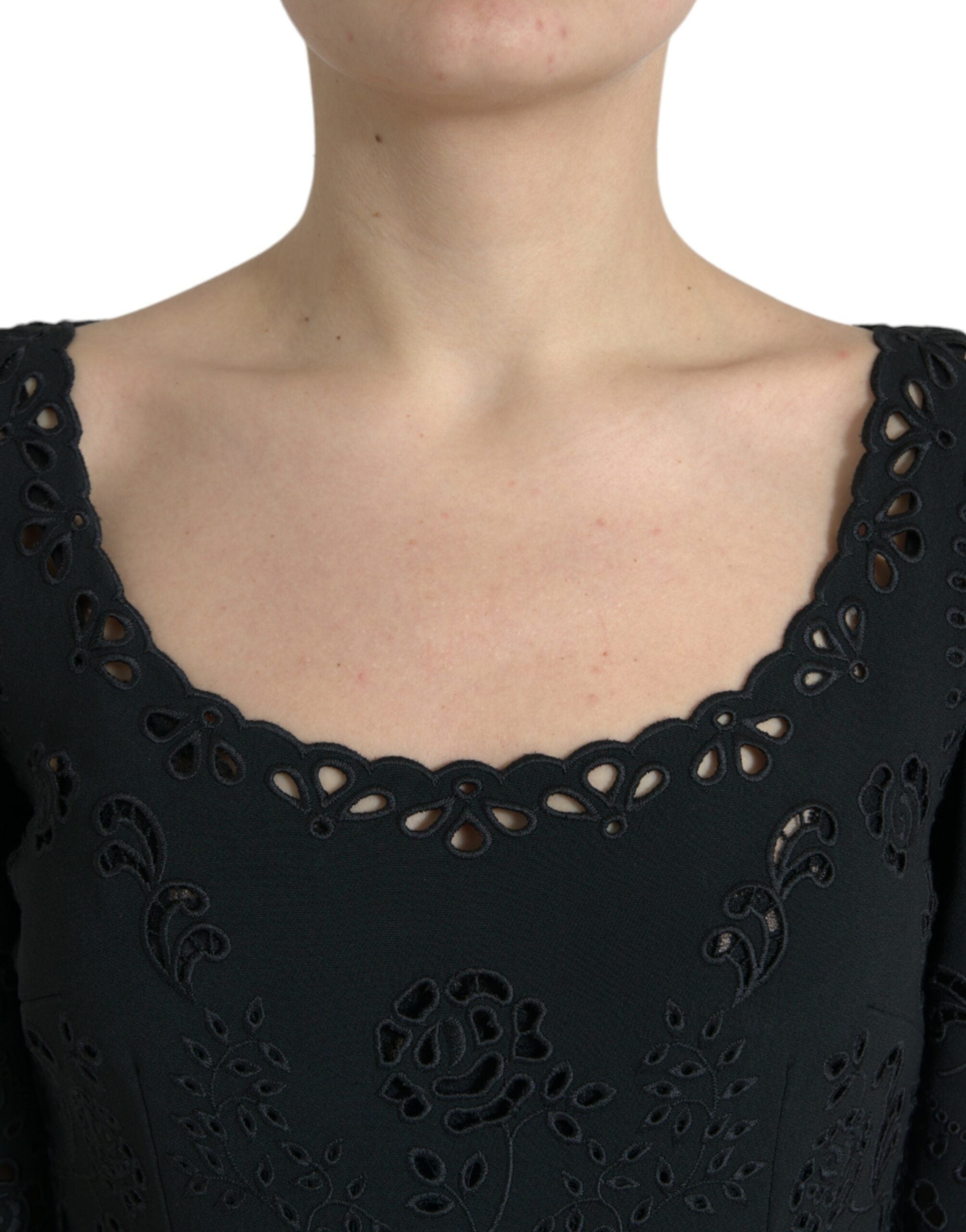 Dolce & Gabbana Black Floral Lace Viscose Bodycon Midi Dress Dolce & Gabbana