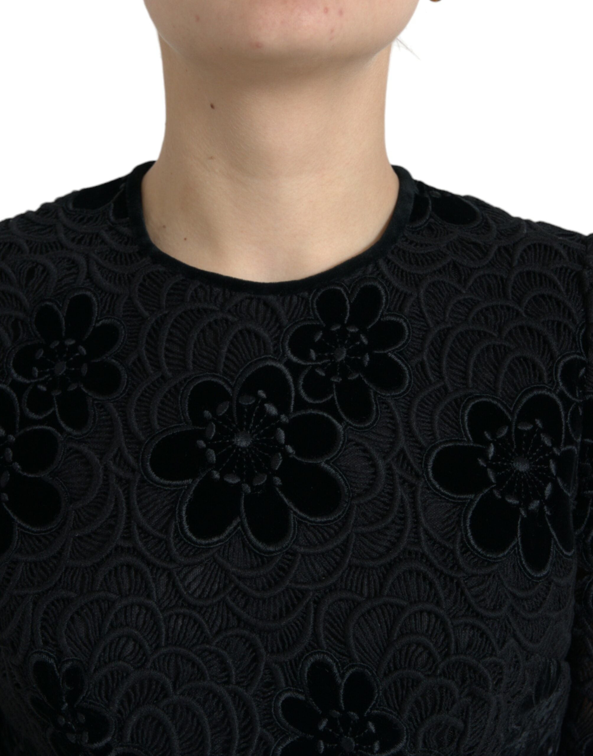 Dolce & Gabbana Black Floral Lace Cotton Bodycon Dress Dolce & Gabbana