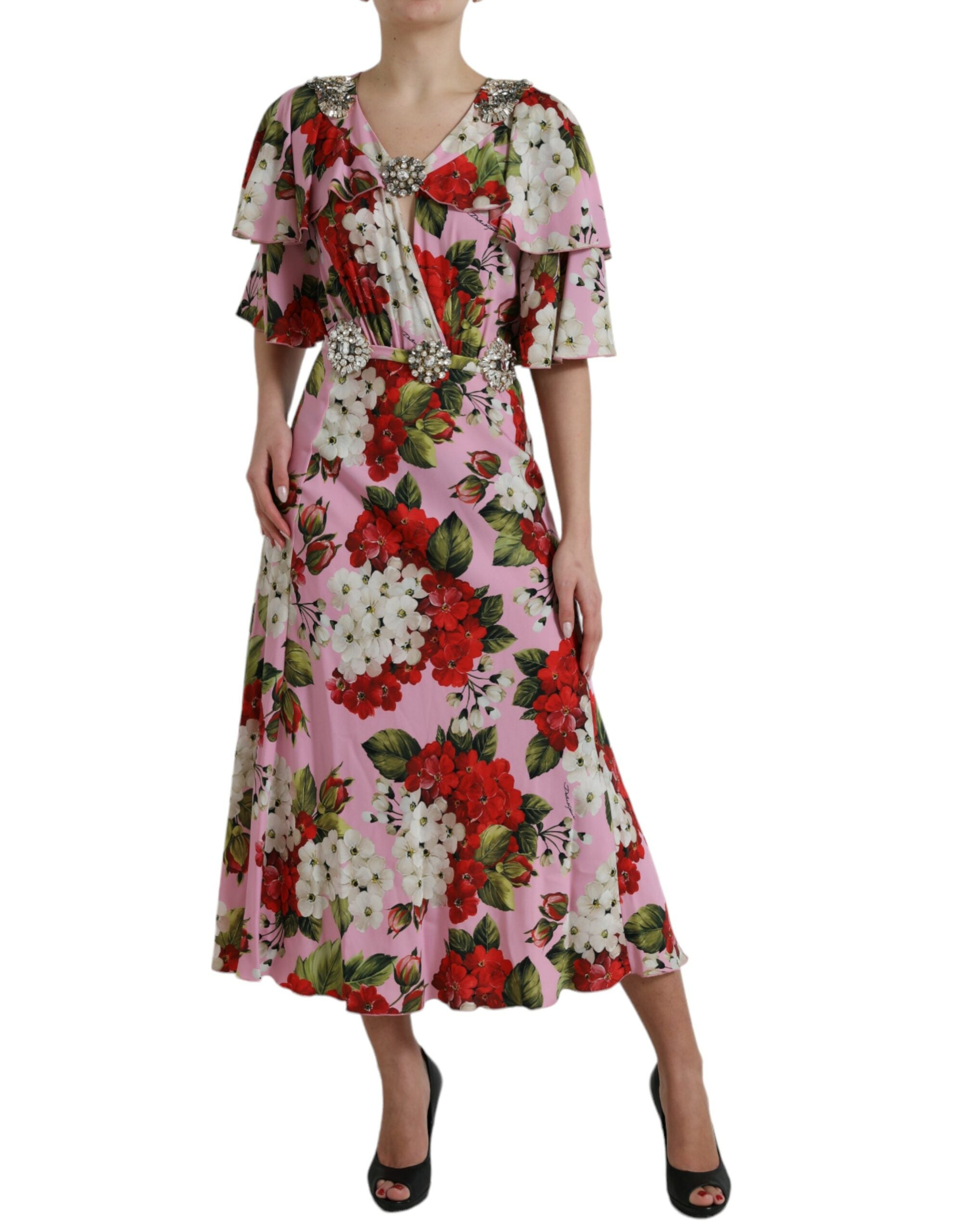 Dolce & Gabbana Multicolor Floral Crystal Embellished A-line Dress Dolce & Gabbana