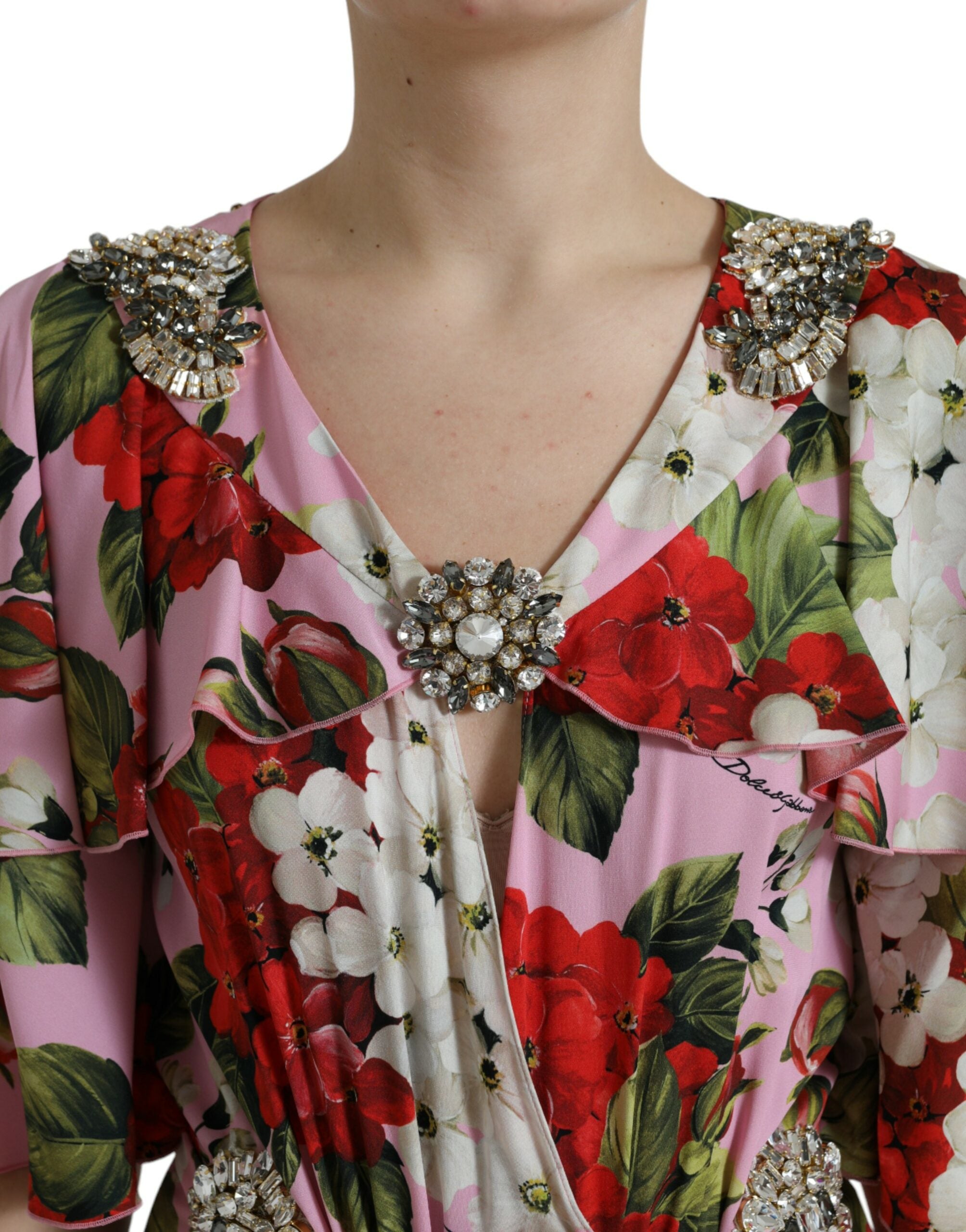 Dolce & Gabbana Multicolor Floral Crystal Embellished A-line Dress Dolce & Gabbana