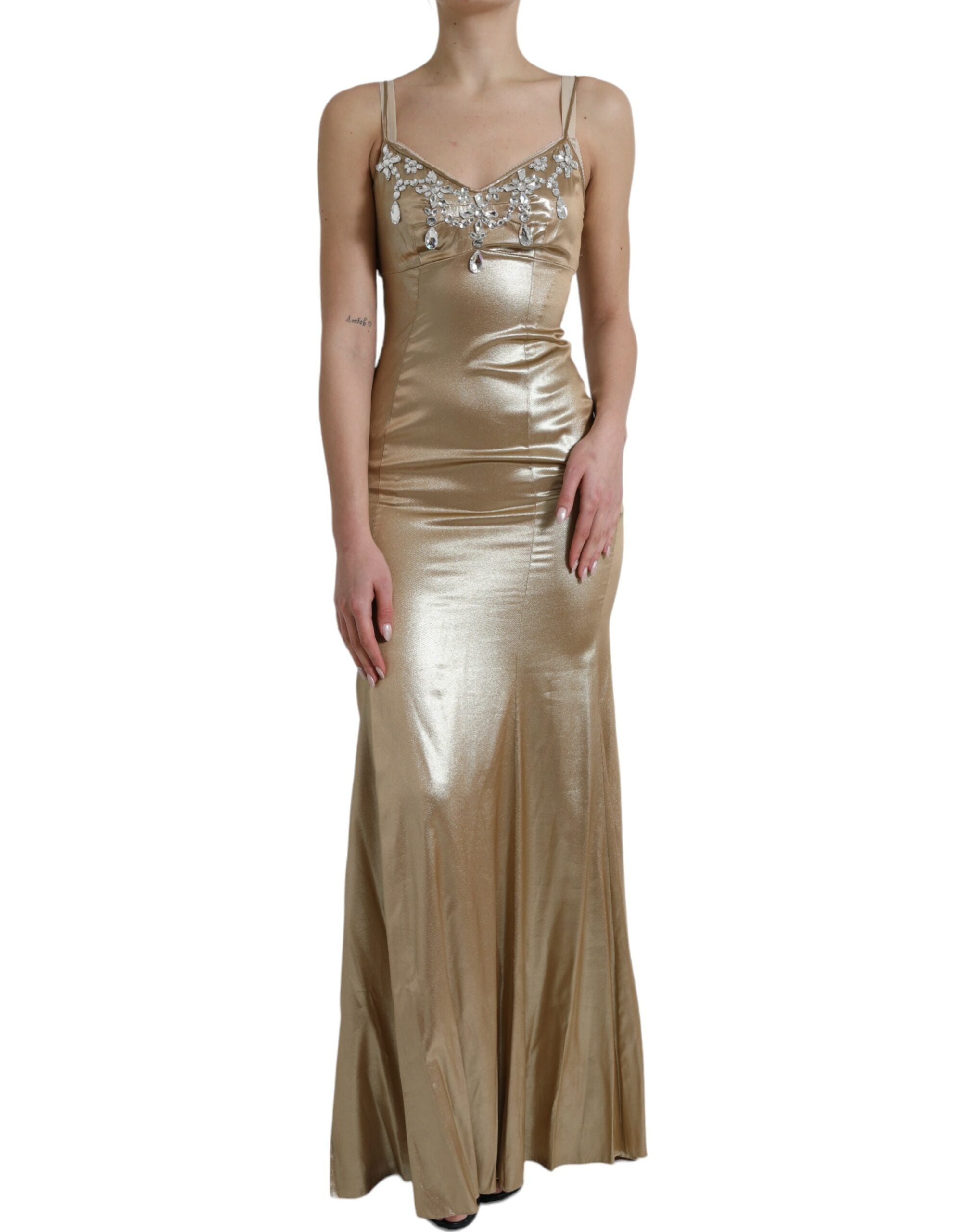 Dolce & Gabbana Metallic Gold Crystal Embellished Gown Dress Dolce & Gabbana